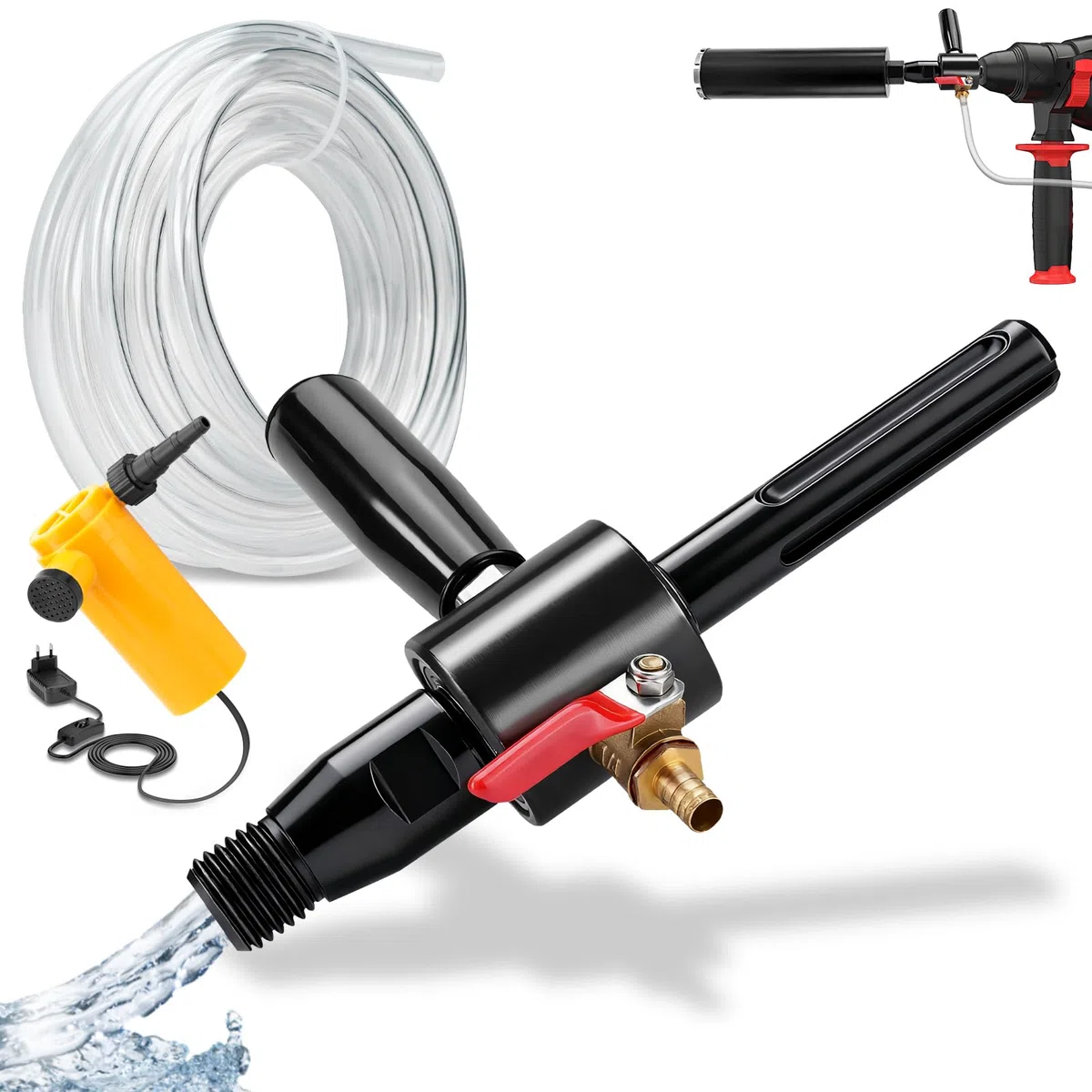 XIIW Adattatore SDS Max a M22 per Trapano a Nucleo in Calcestruzzo + Pompa 4 m e Tubo, Iniezione d’Acqua Automatica, Acciaio 42CrMo4, G1/4" - Carotatrice Diamantata per Muro, Trapano a Nucleo