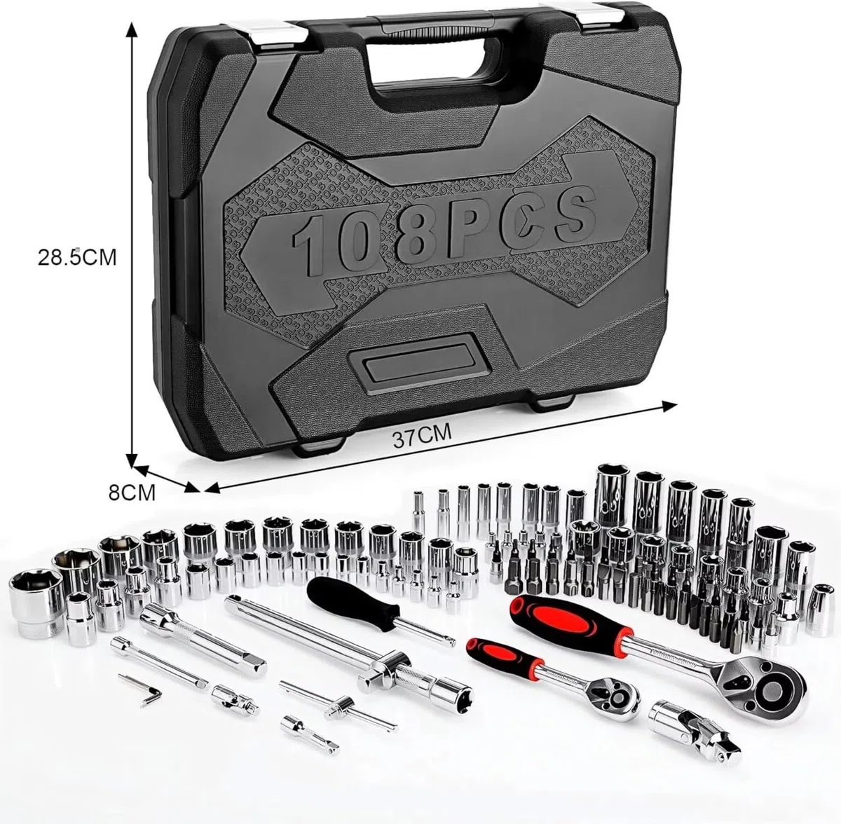Cassetta Attrezzi Completa Set Di Bussole A Cricchetto Da 108 Pezzi Per Auto Con Cricchetto Reversibile Da 1/4 "e 1/2" Chiavi A Bussola Set Di Punte