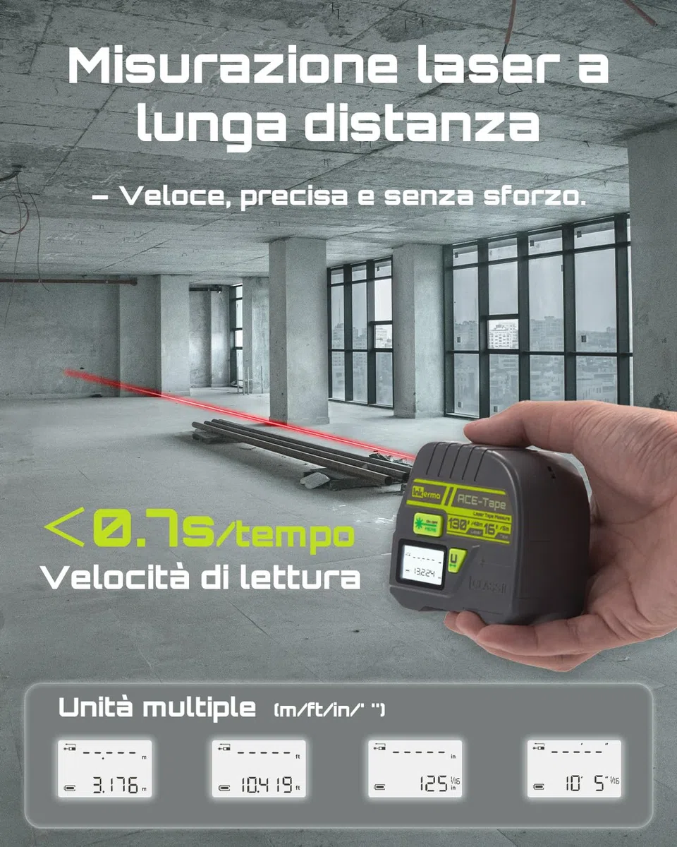 Metro a Nastro Laser 2-in-1, Inkerma Strumento di Misurazione Laser 130Ft/40m & Metro a Nastro 16Ft/5m, Misuratore Laser Digitale con Display LCD, Unità M/In/Ft/Ft+In, Nastro Auto-bloccante