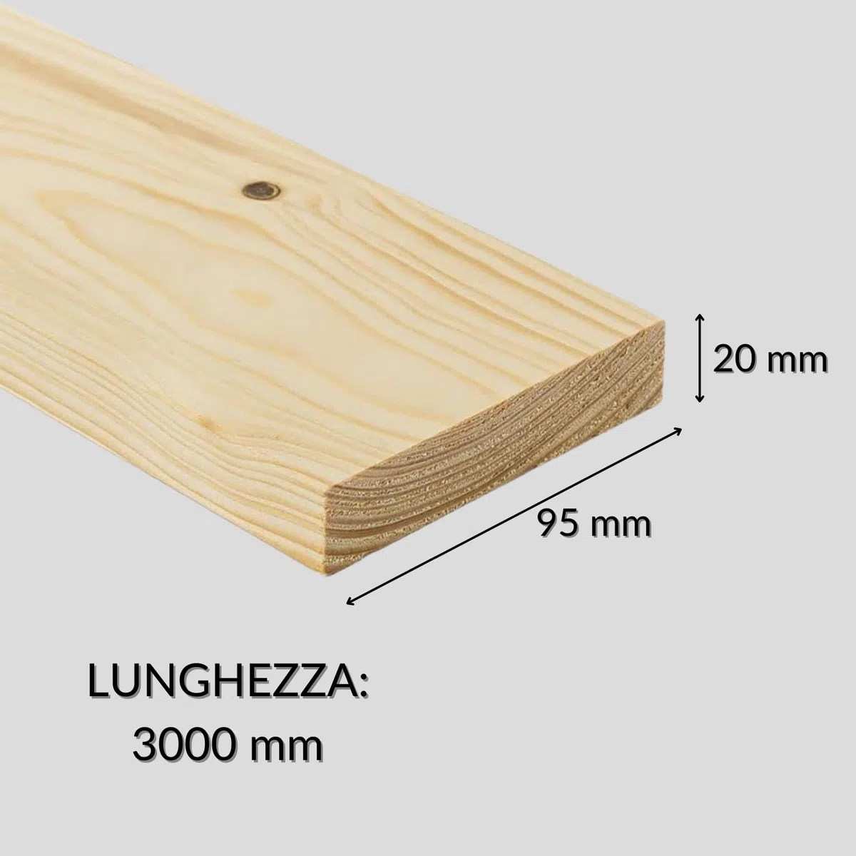 TWE Listelli Legno Massello Abete x 3 Metri Piallati su Quattro Lati con Smusso su Spigoli Made in Italy Confezione da 3 pz (20x95) mm