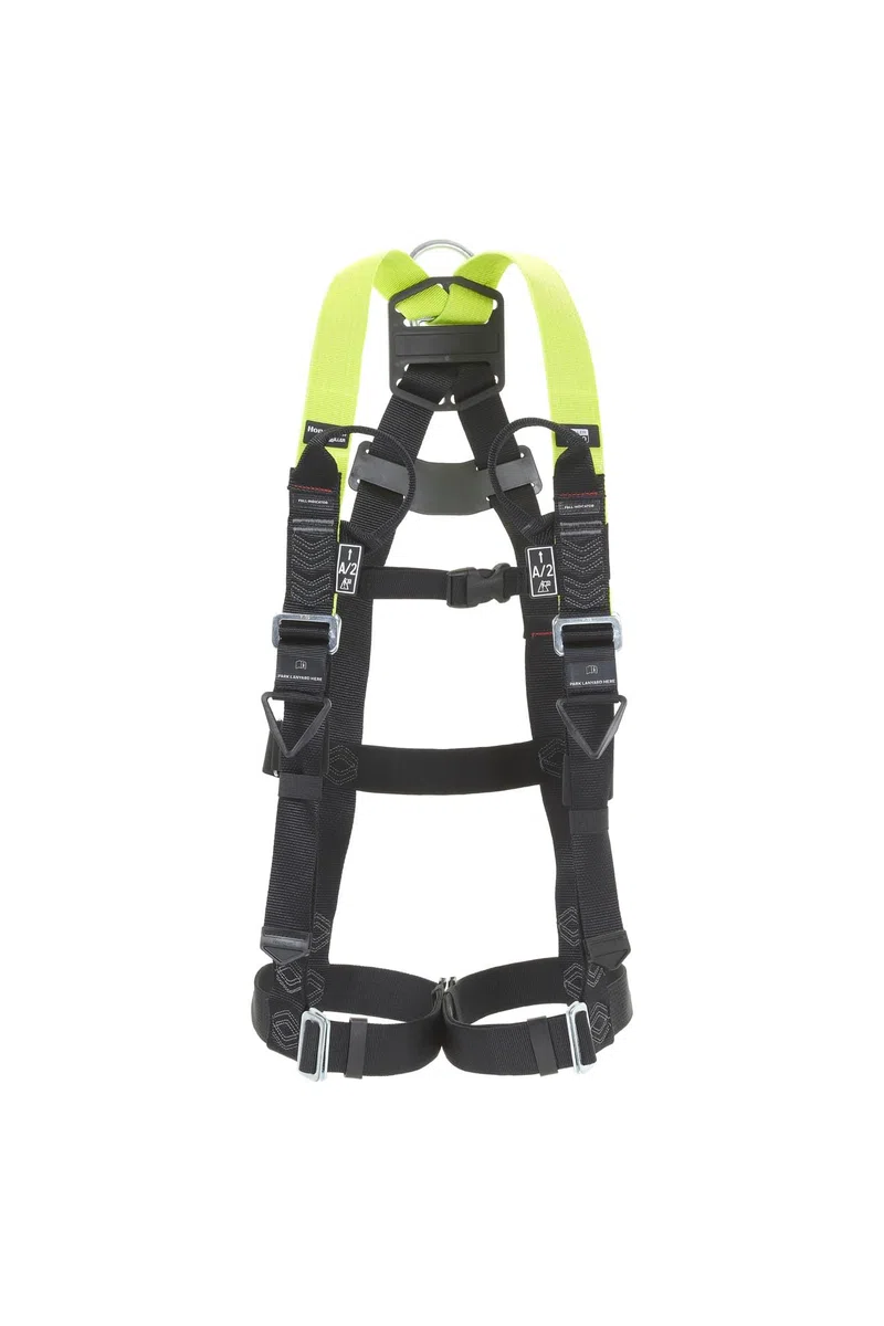 MILLER Honeywell Imbracatura integrale H500 Industrial Standard IS5 con fibbie automatiche per gambe a sgancio rapido, fibbie toraciche a clip automatica, peso 140 kg, verde agrumi, misura 1, 1036113