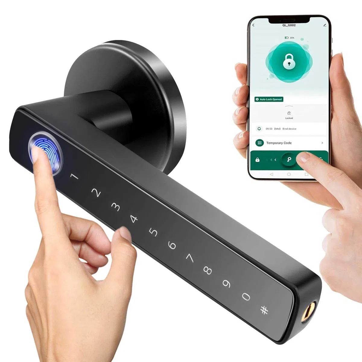 Serratura intelligente per porta, impronta digitale, serratura elettronica, telecomando con app per porta, con impronte digitali, Smart Lock, WLAN, Tuya, biometrica, impronte digitali, carta RFID
