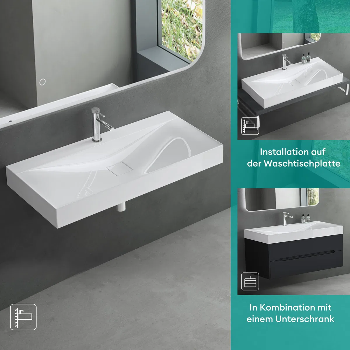 Mai & Mai Lavabo da Appoggio 120x48x10cm,Lavabo Bagno Sospeso Lavandino Bagno Rettangolare Colossum810 da Marmo Fuso