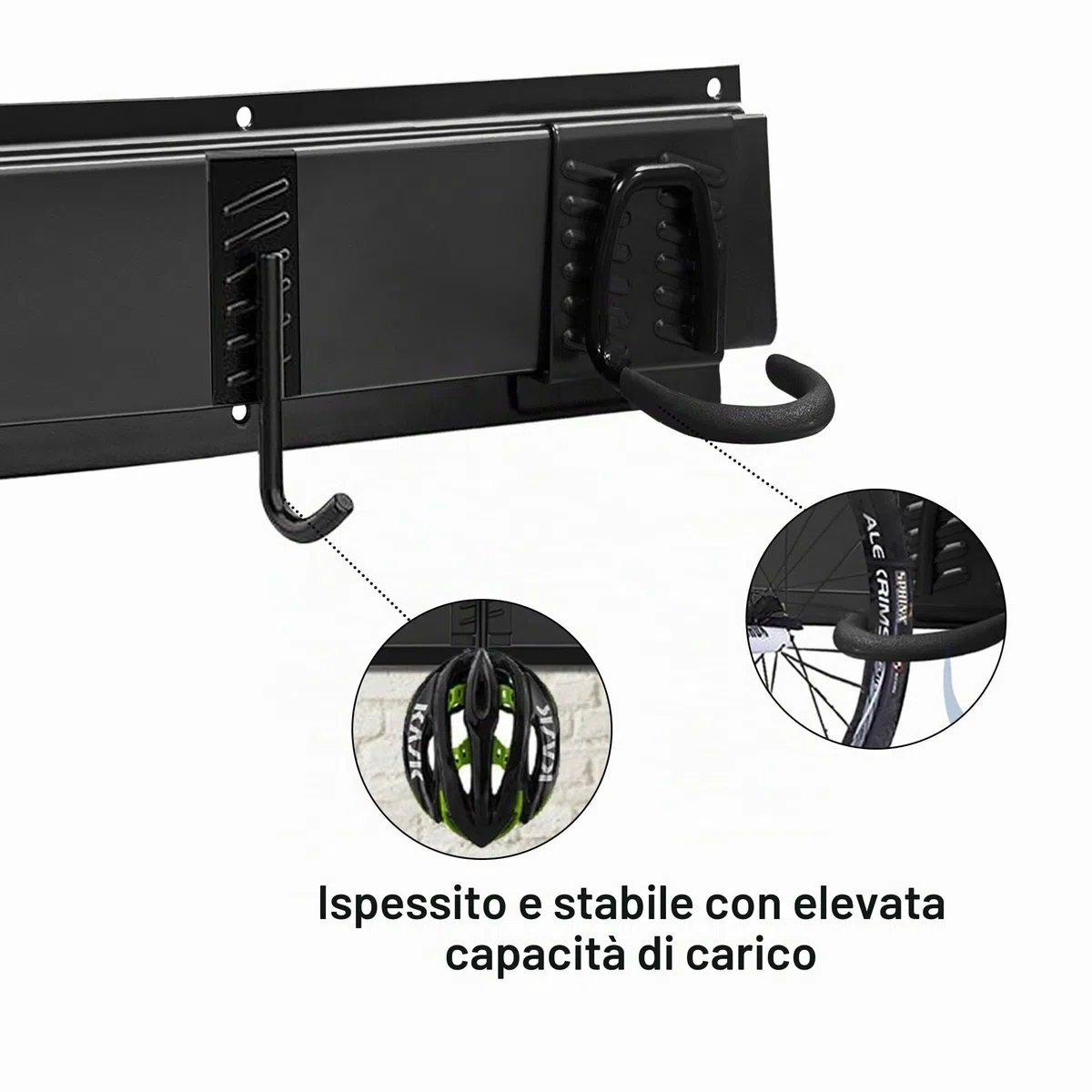 Mimoke Supporto da parete per bicicletta verticale, regolabile, per bicicletta elettrica, mountain bike e bici da strada, supporto da parete per biciclette e ganci per casco (per 6 biciclette)