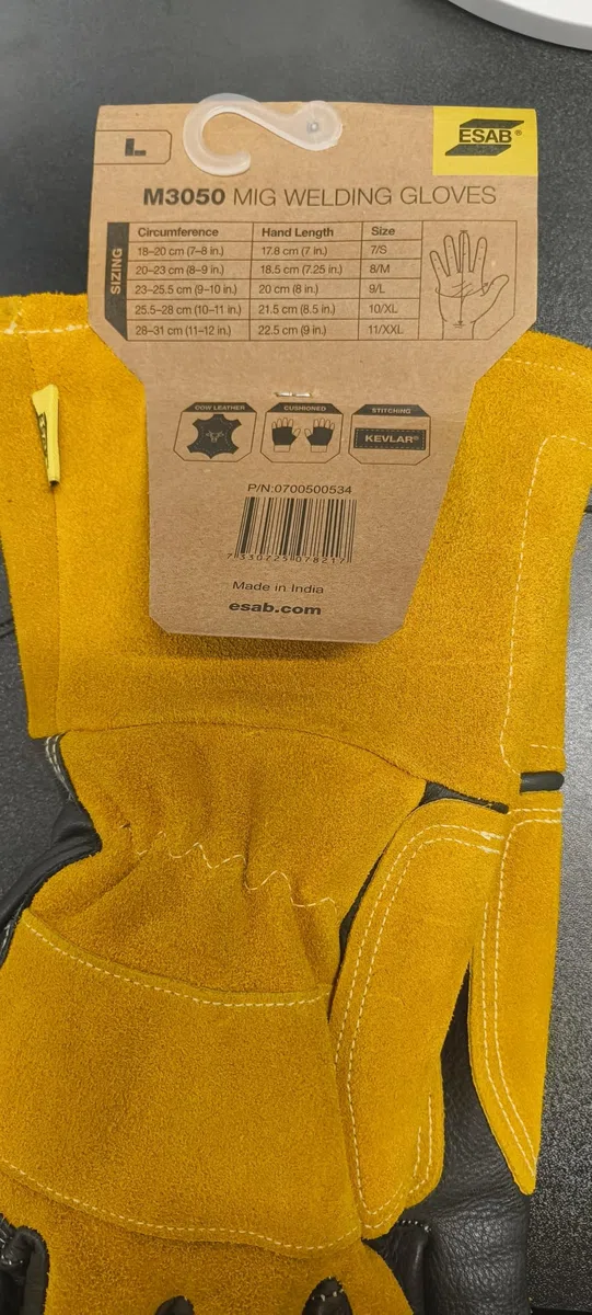 ESAB M3050 - Guanti in pelle resistenti al calore per MIG TIG MMA MMA - resistenti con cuciture in kevlar, taglie M/L/XL/XXL (L(9))