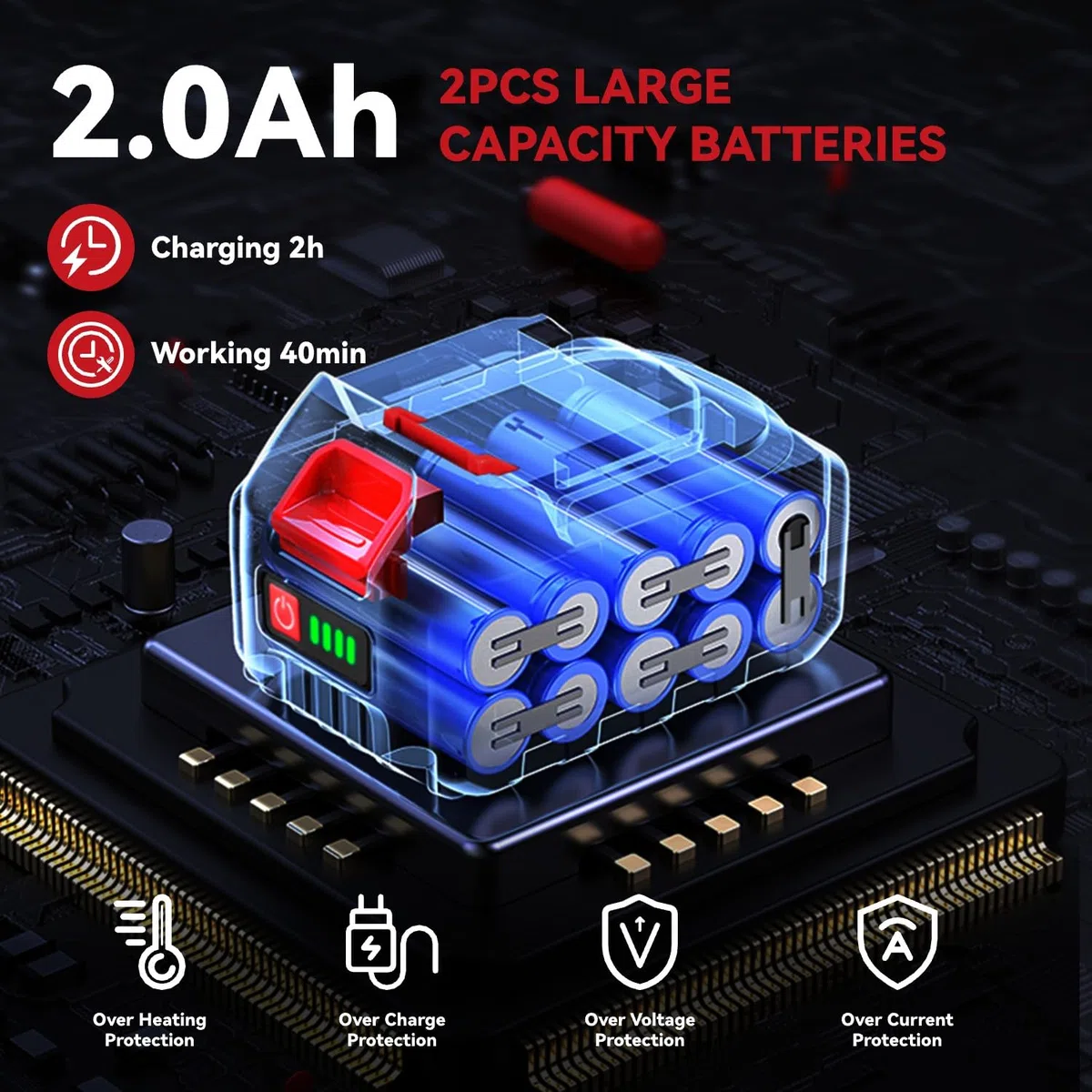 ONEVAN Tacker elettrico a batteria e pistola per unghie, 2 in 1 e chiodatrice a batteria con 2 batterie da 2000 mAh, 80 chiodi/min, per legno, con 100 chiodi da 30 mm e 100 graffette da 22 mm