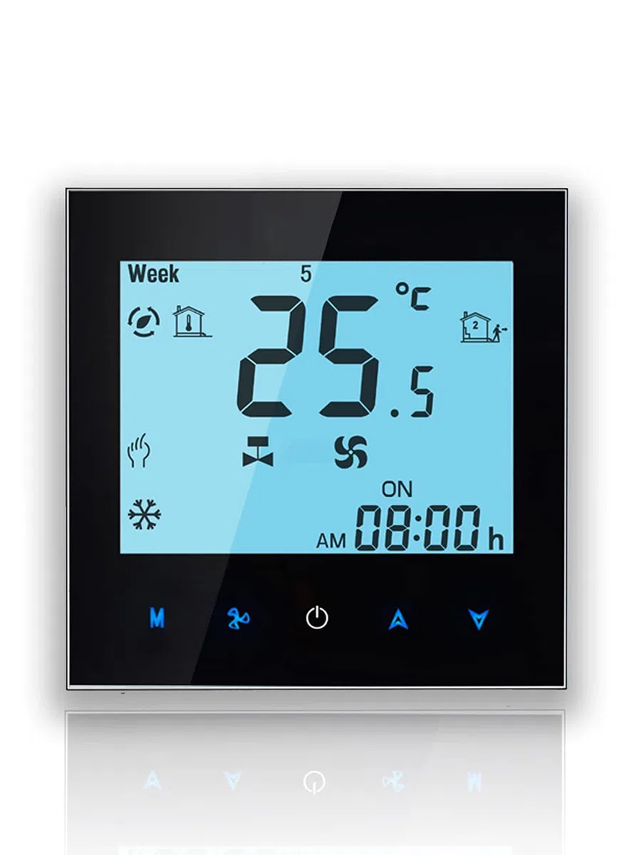 Serie 1000 Termostato wifi 4 tubi per climatizzazione Fan Coil di retroilluminazione bianca con connessione WiFi per supporto Intelligent Voice (4 tubi, Nero(WIFI))