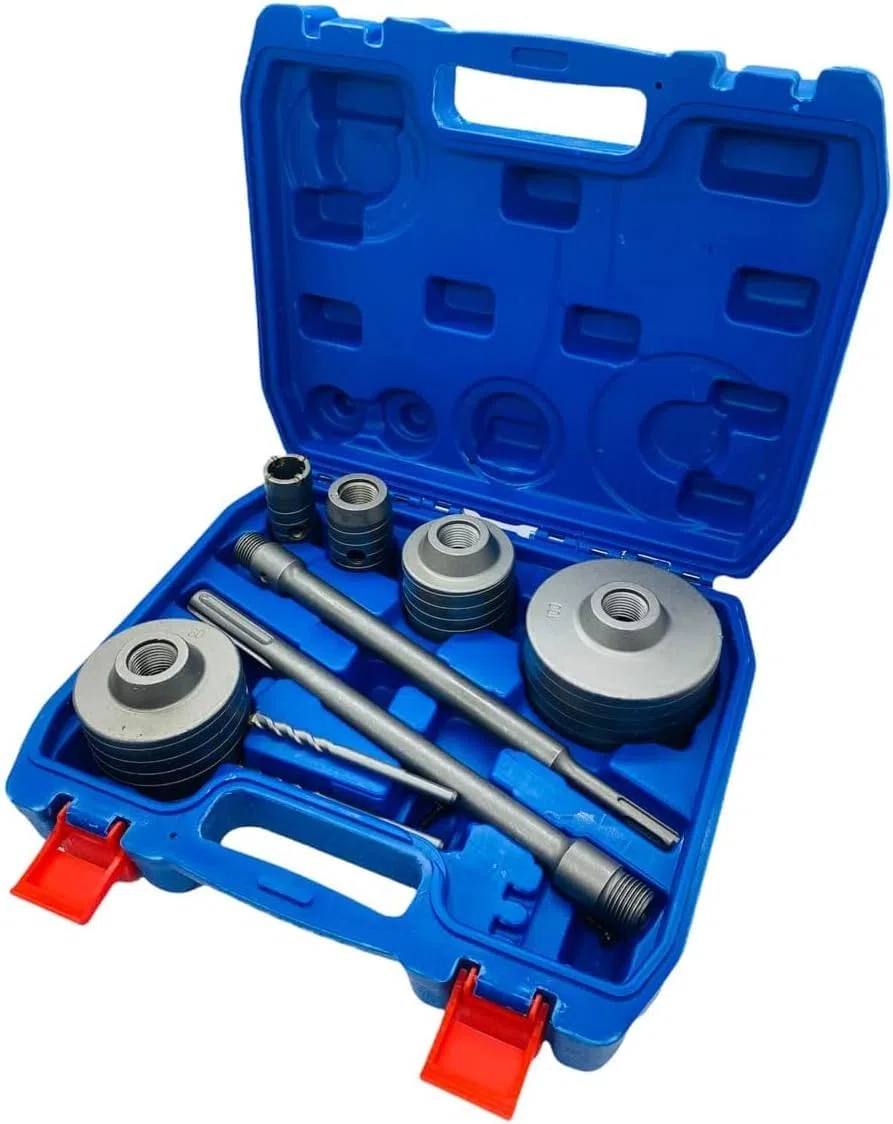 Sega a Tazza Carotatrice a Tazza Per Muro 9 Pezzi, Ø30, Ø40, Ø65, Ø80, Ø100 Mm, Con Albero SDS Plus E SDS-Max Carotatrici accessori trapano a tazza 9 pezzi per muro fresa per Cemento e Calcestruzzo