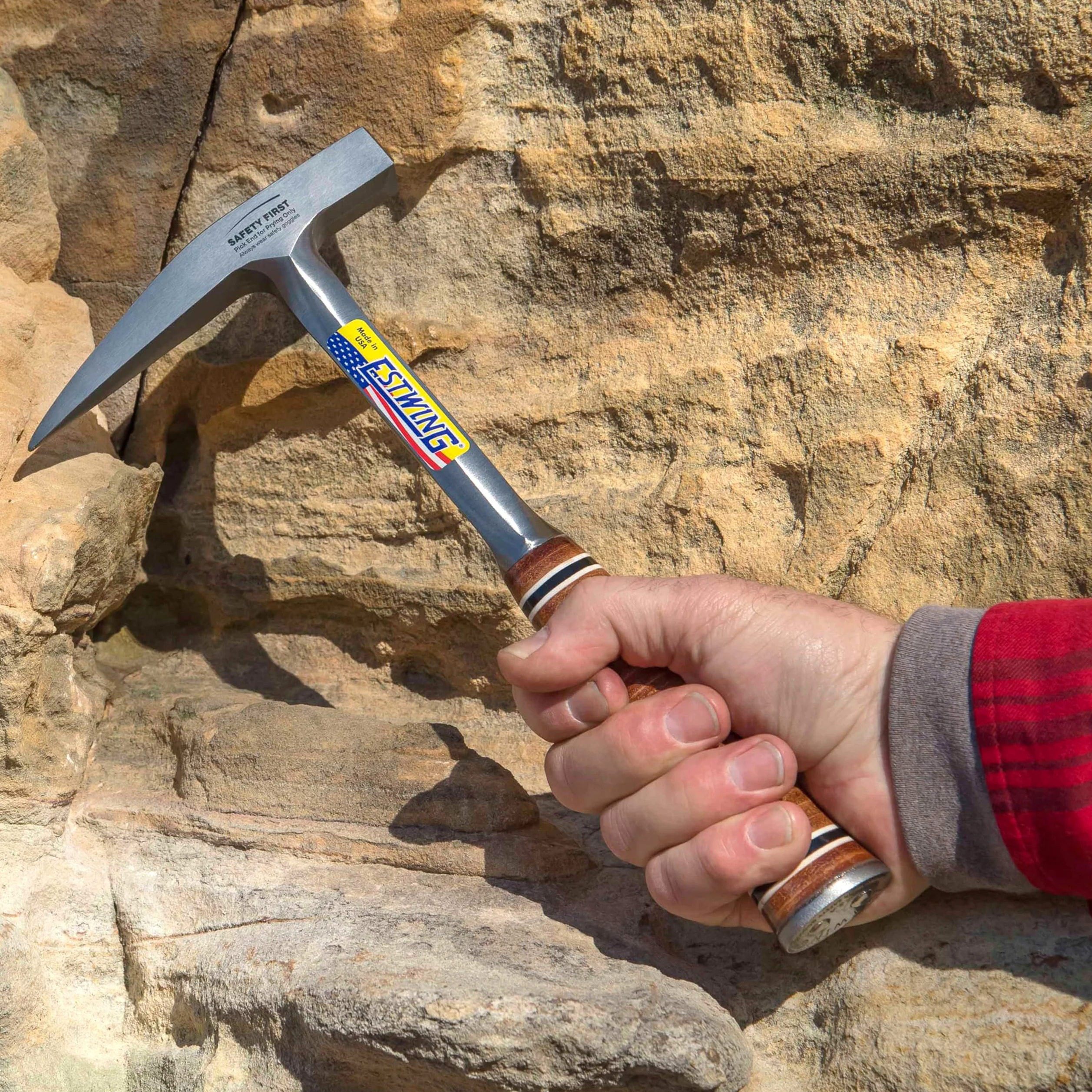 Estwing E13PM Rock Pick - Martello geologico con testa zigrinata e impugnatura in vera pelle, marrone, 368,5 g