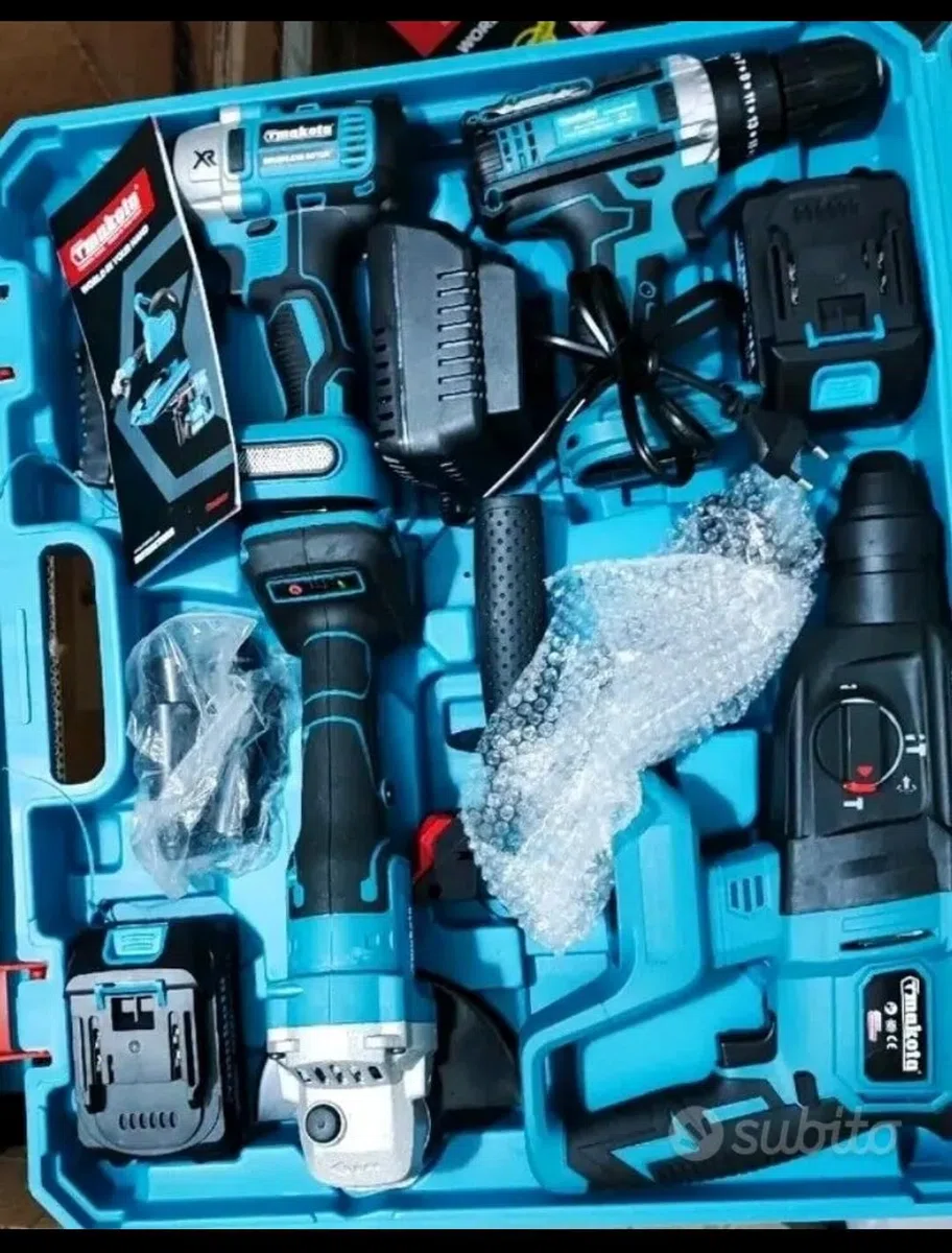 Tmakota Set Utensili 4-in-1, Trapano a Batteria al Litio, Smerigliatrice Angolare, Avvitatore ad Impulsi, Martello Rotativo, TM-TS406