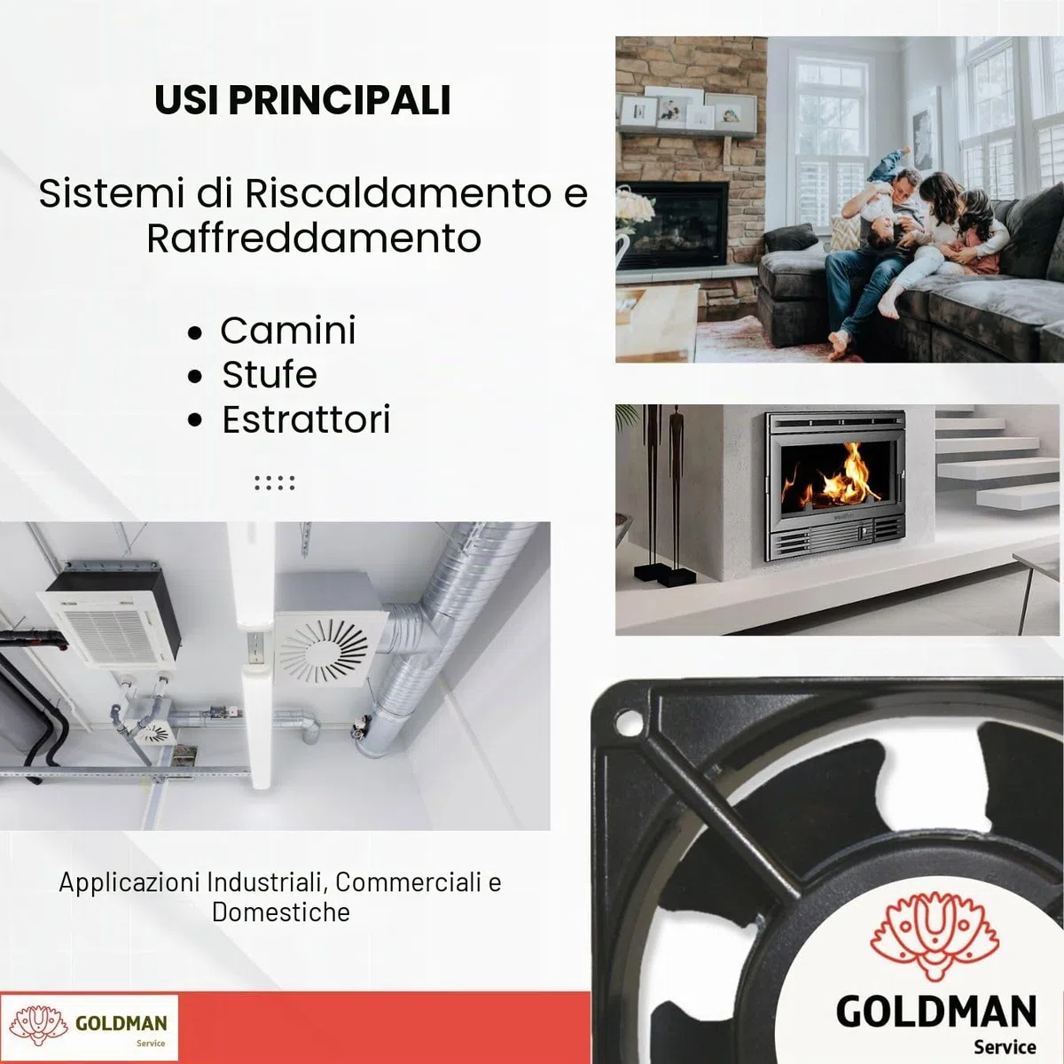 GOLDMAN SERVICE Ventola assiale per cassetta camino, inseribile, ad alta temperatura, di pale metalliche, silenziosa e universale, nero, 120 x 120 x 38 mm