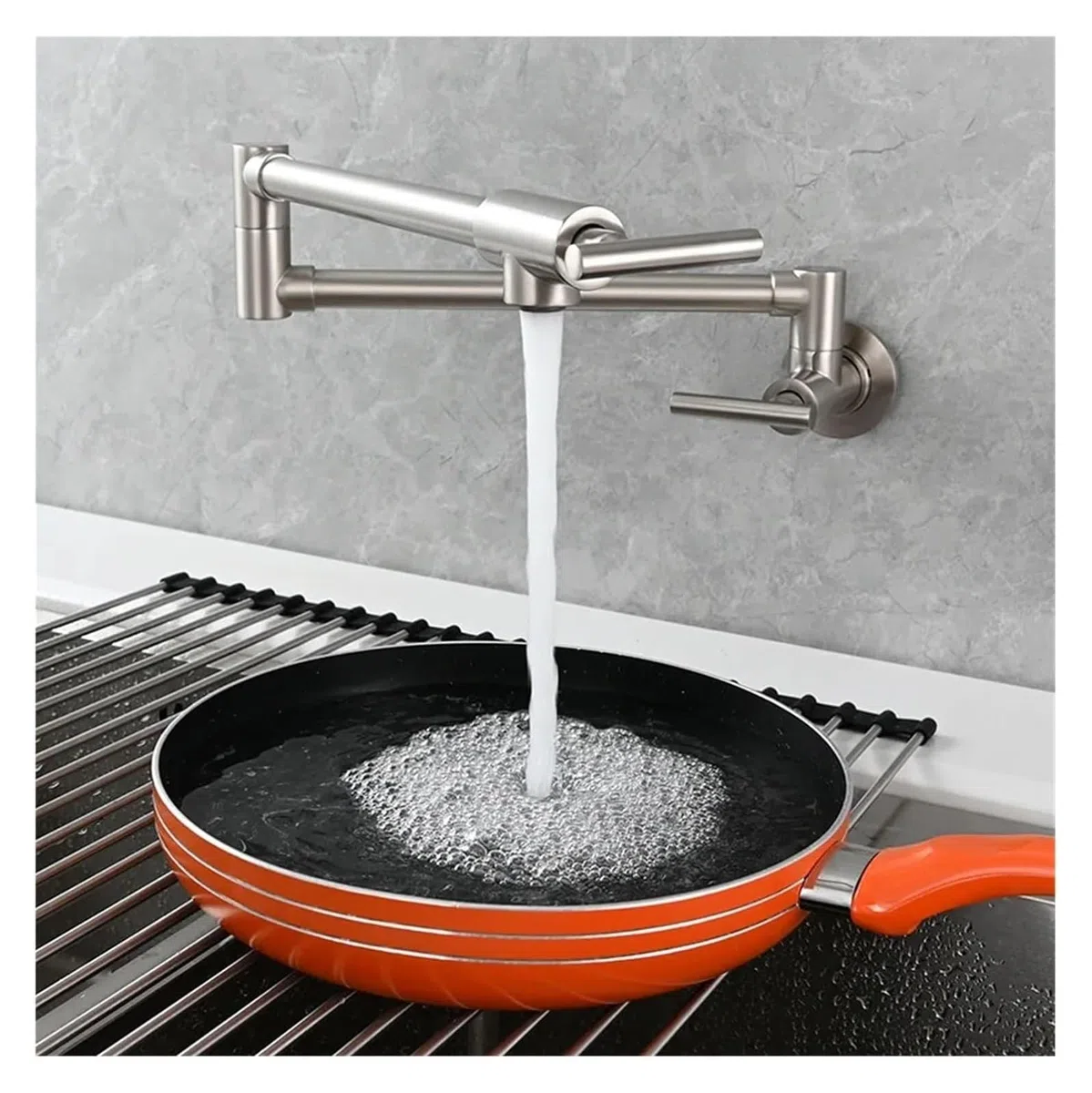 Rubinetto per Riempire Pentole A Parete, Rubinetto per Riempire Pentole A Parete, Rubinetto Girevole E Pieghevole per Fornelli da Cucina, Stazione del caffè（Brushed Nickel-G1/2）