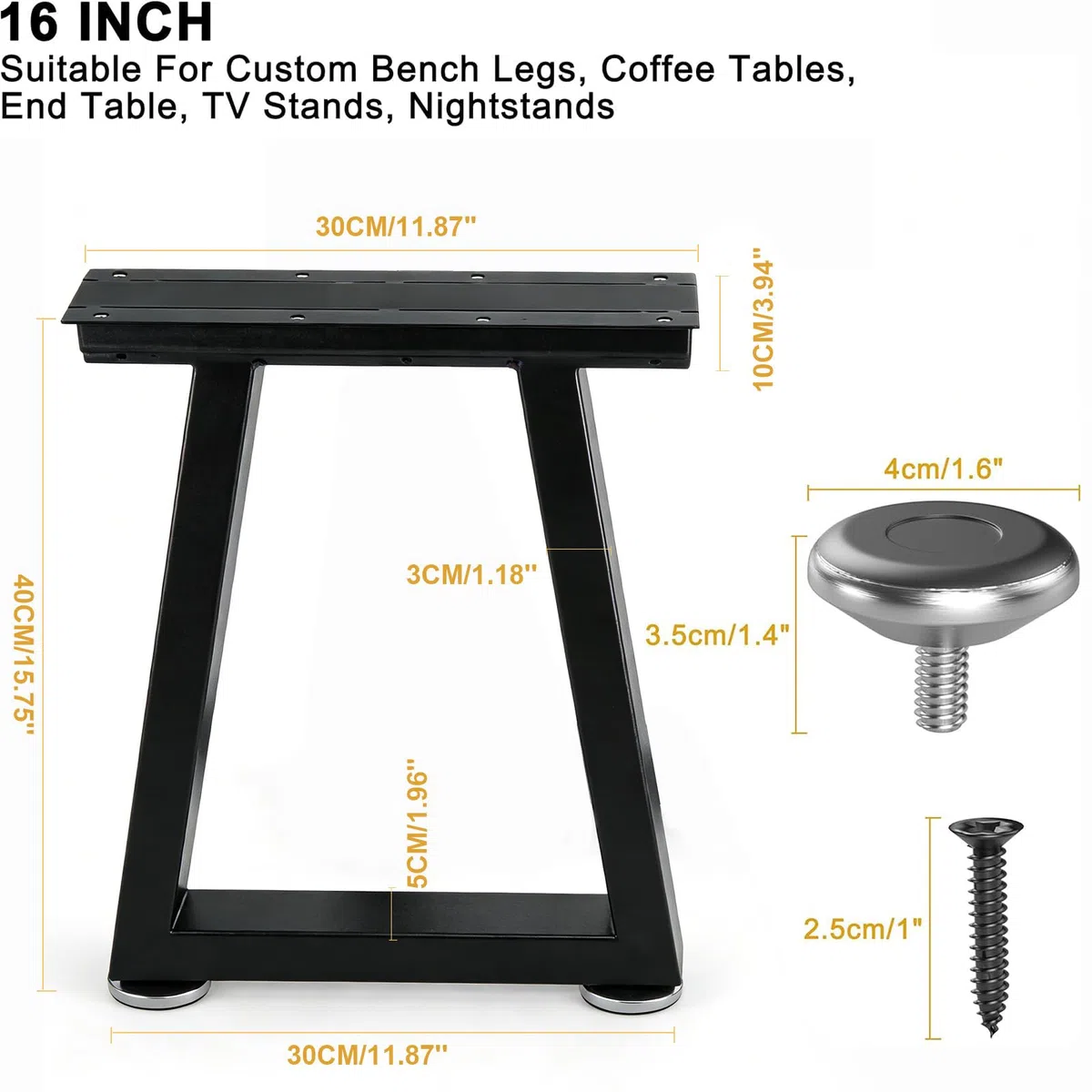 16" Gambe per Mobili in Metallo, Gambe per Tavolo Panche Robuste Nere, Supporti Fai da Te per Tavoli da Pranzo Scrivanie Sedie, Altezza 40 cm x Larghezza 30 cm, Set da 2 (16" T-Type)