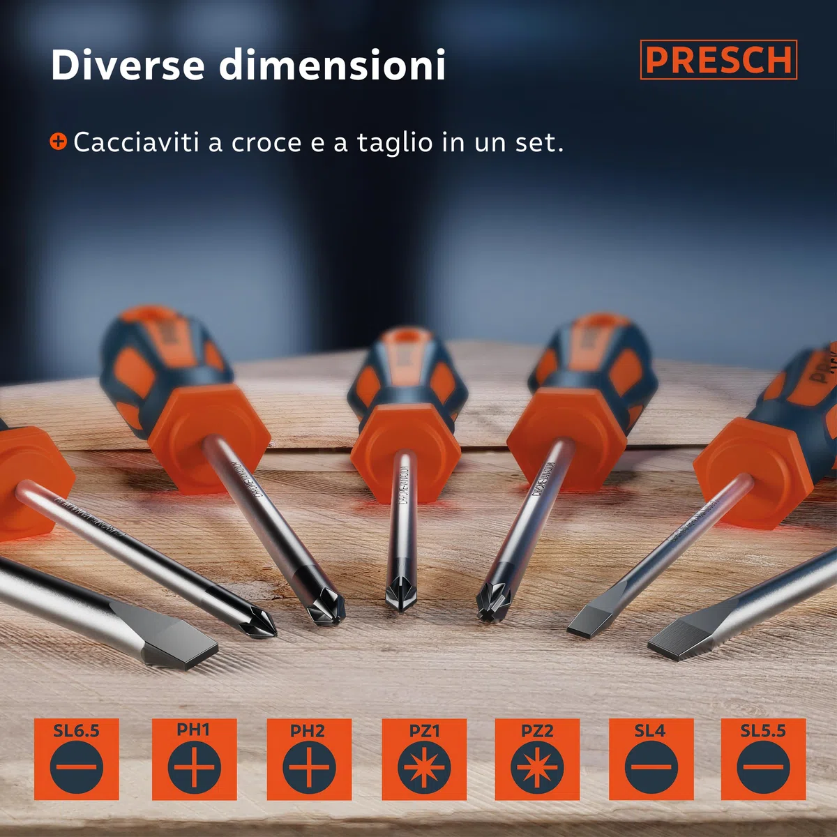 Presch set di 7 cacciaviti - Set di cacciaviti magnetici a taglio e croce - Attrezzi professionali
