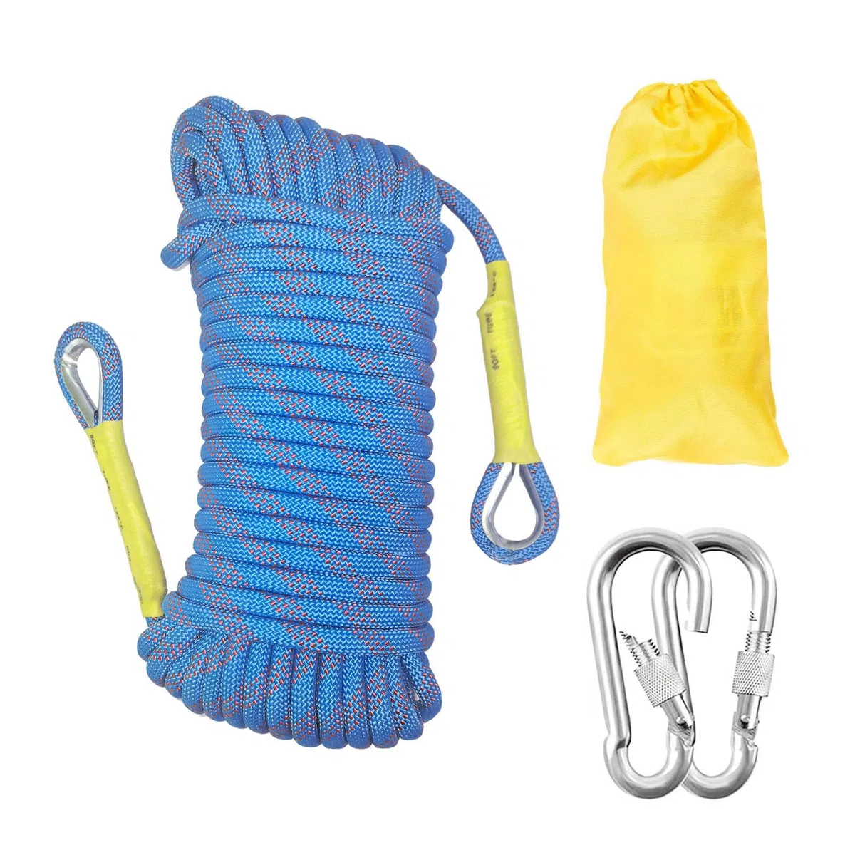 14mm Corda da Arrampicata 20m per Arrampicata Statica Corda di Sicurezza con 2 Moschettone ad Alta Resistenza Carico di Rottura: 2800kg per Alpinismo Fuga Strumenti Salvavita Blu