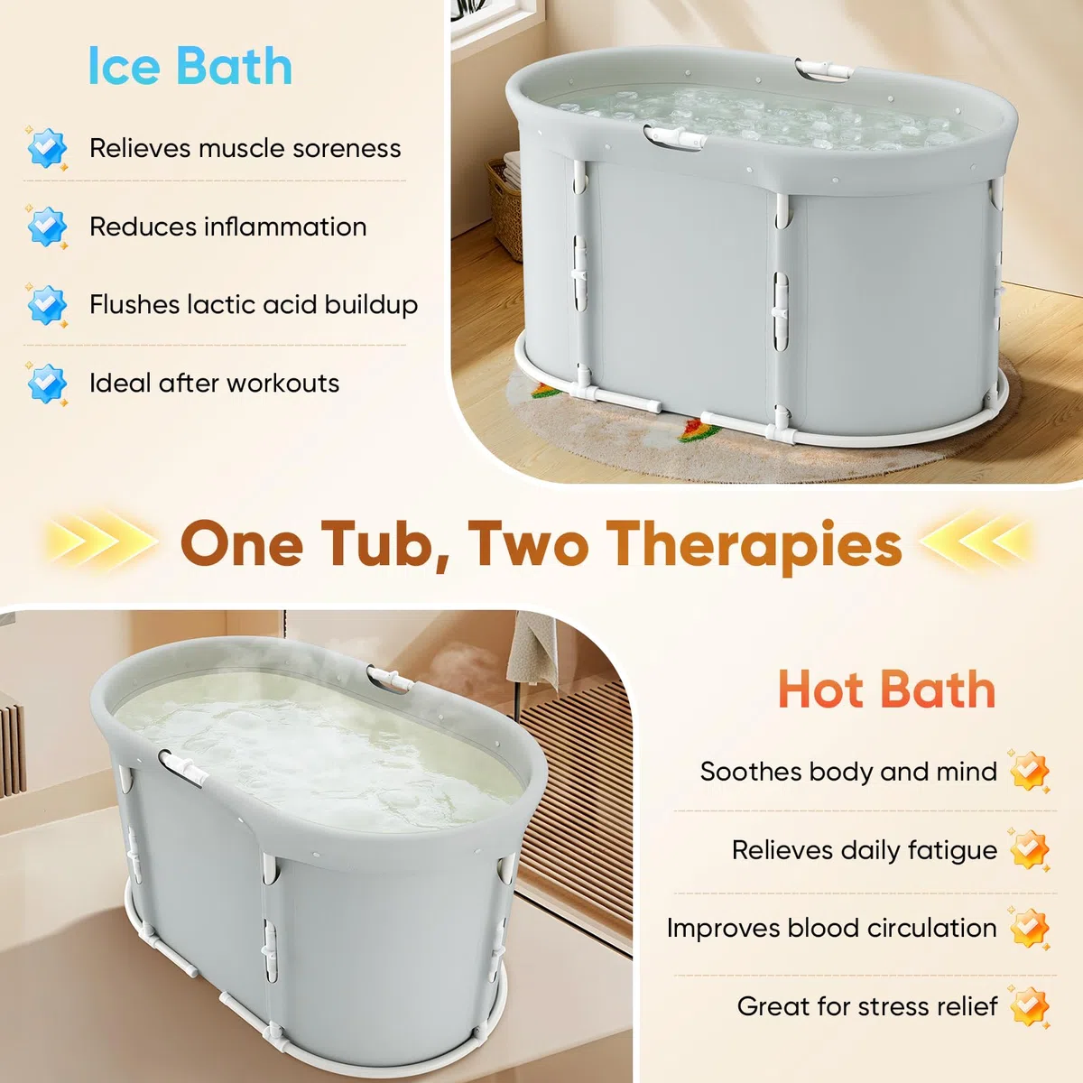 Vasca pieghevole per doccia, vasca autoportante per bagno caldo e bagno ghiacciato, vasca portatile per adulti (ovale)