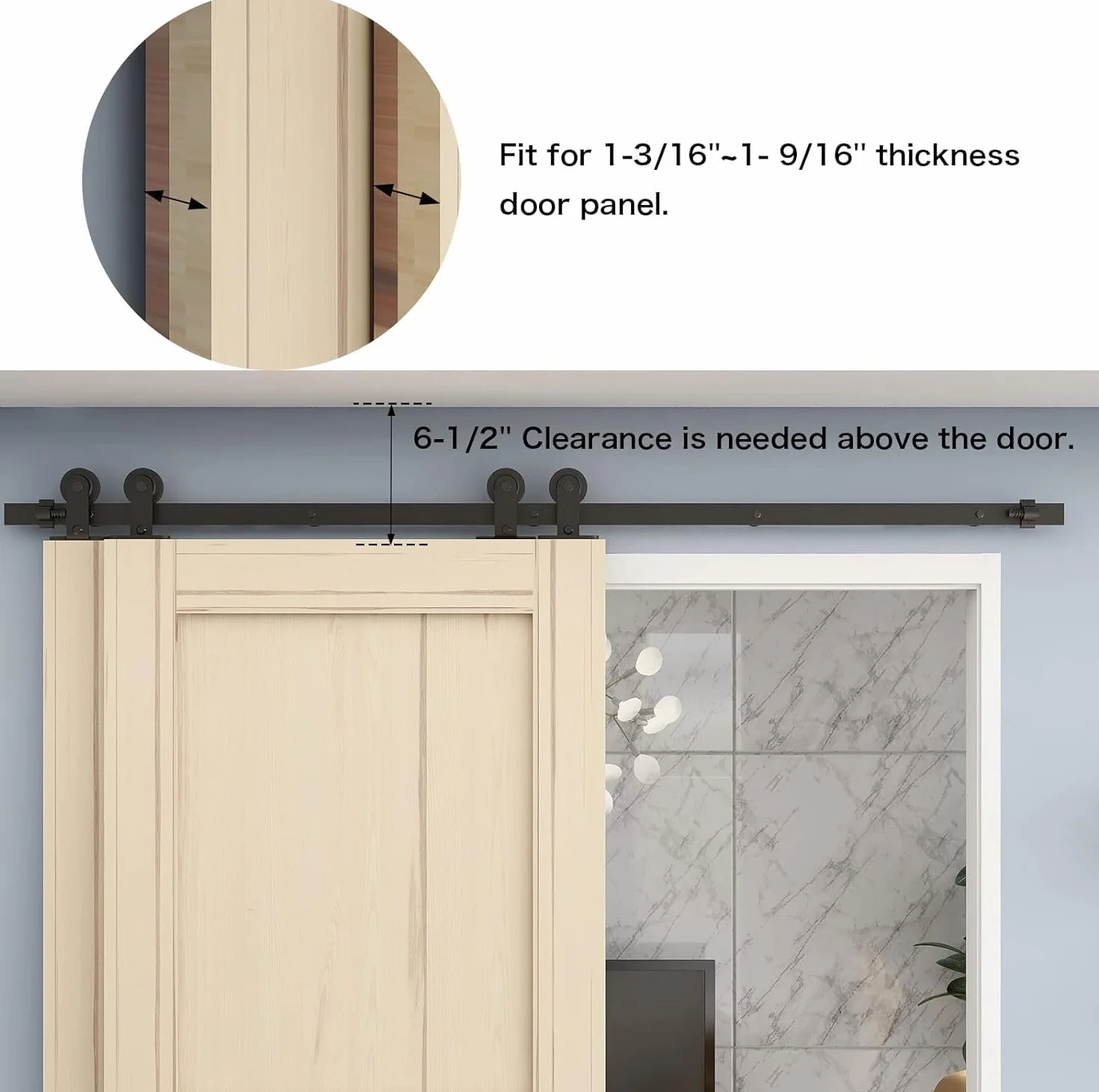 5FT/152CM Binario per Porta Scorrevole Kit per Coincide Doppia Porta Barn Bypass Sistema Nero Forma T