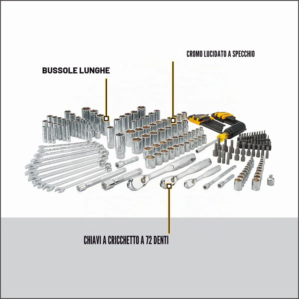 DEWALT Set di strumenti meccanici, unità da 1/4" e 3/8" e 1/2", SAE/Metric, 205 pezzi (DWMT81534)