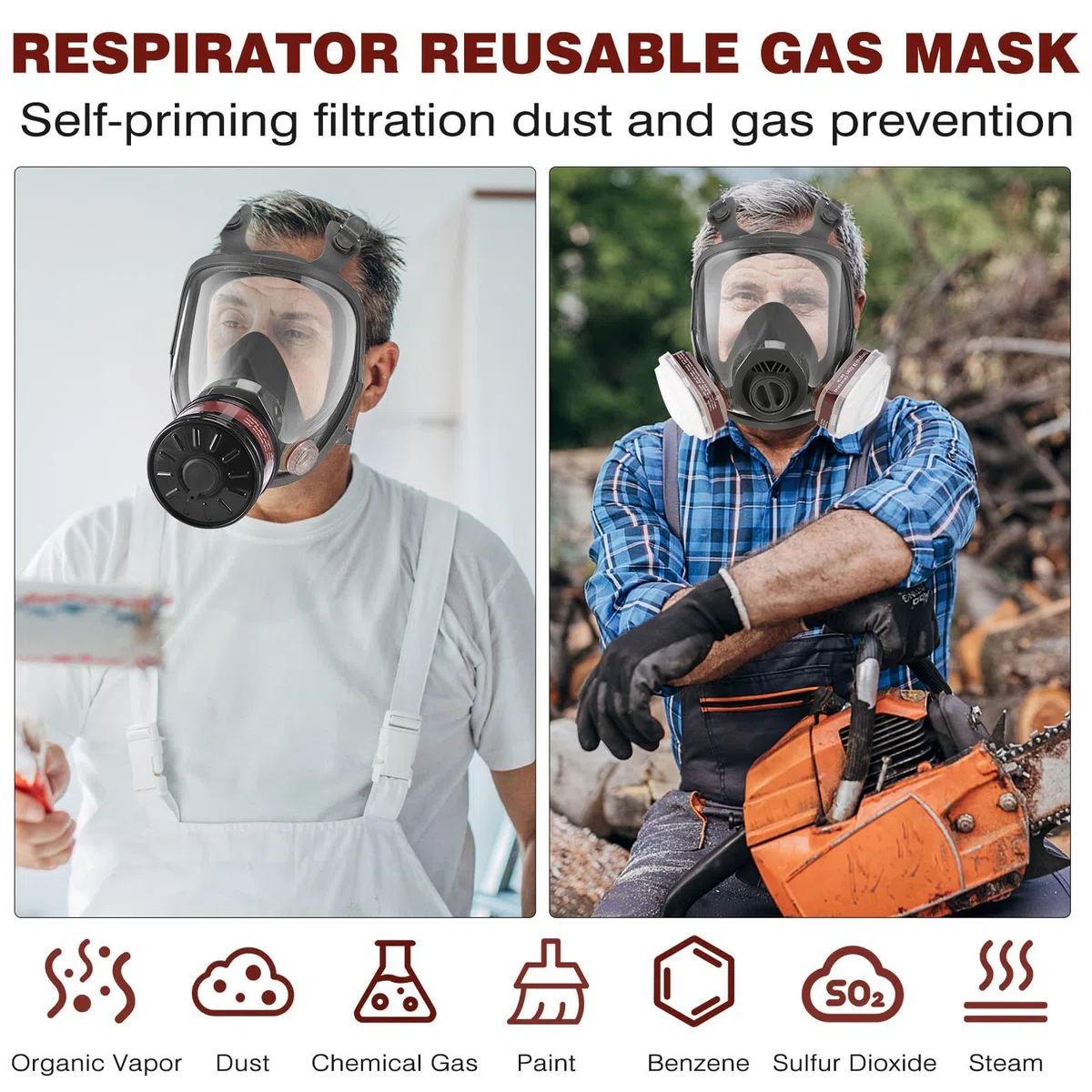 Maschera a gas per il viso, respiratore con filtro a carbone attivo da 40 mm e filtri 6001CN, maschere antigas contro polvere, vernice, lucidatura, saldatura, vapore organico, prodotti
