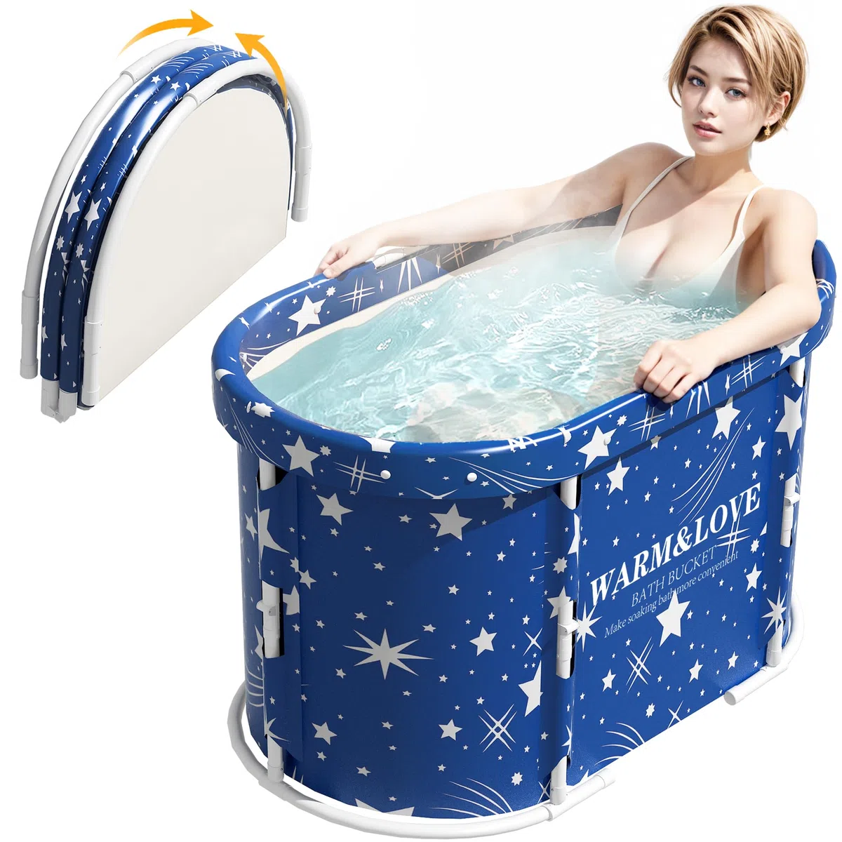 Vasca da bagno pieghevole portatile per adulti, vasca da bagno per la doccia,Nessun assemblaggio necessario (blu, ovale-94L x 55W x 56H cm)