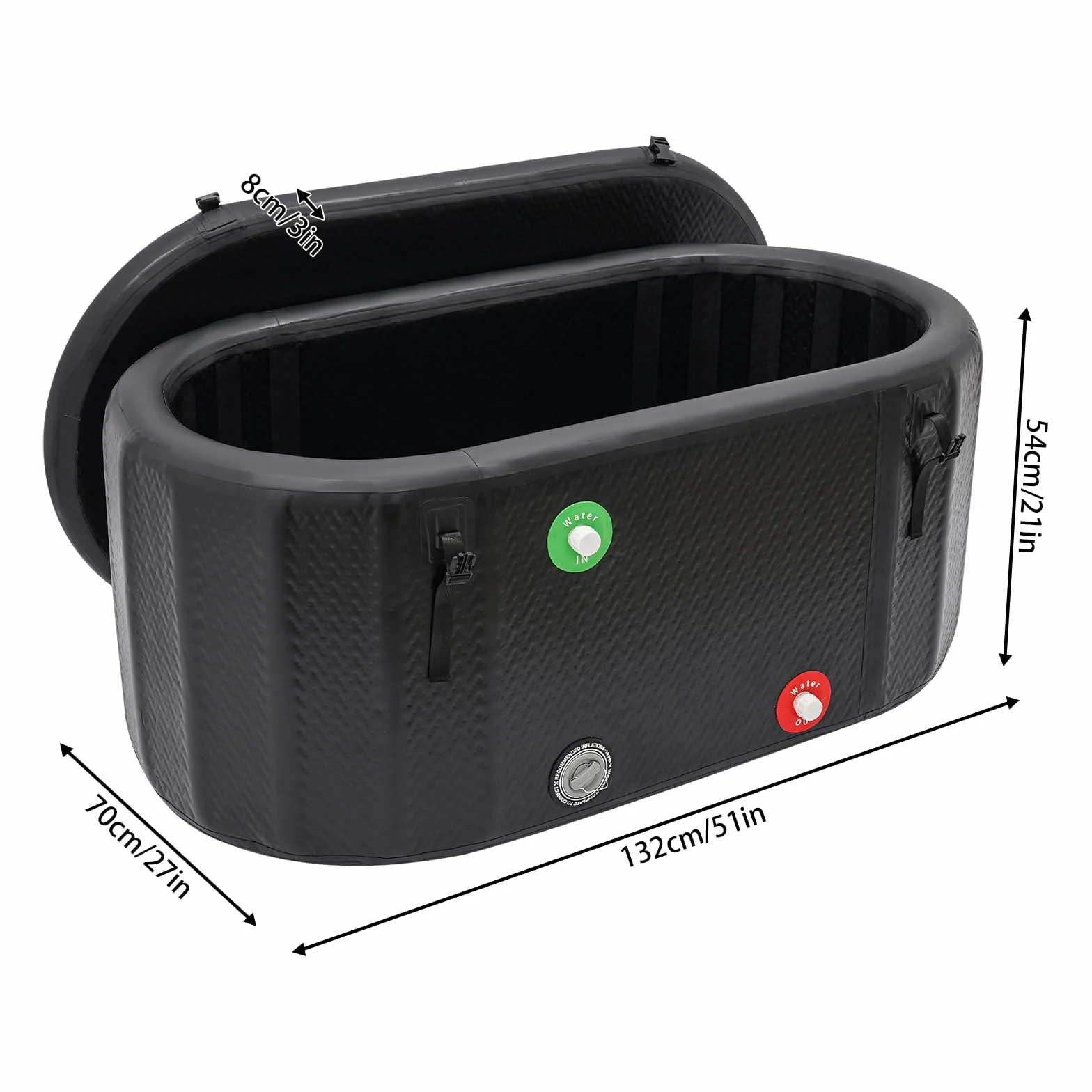 Vasca da bagno con ghiaccio, ovale, vasca da bagno pieghevole per adulti con copertura, pompa gonfiabile, vasca da bagno mobile per interni ed esterni, per crioterapia (132 x 70 x 62 cm)