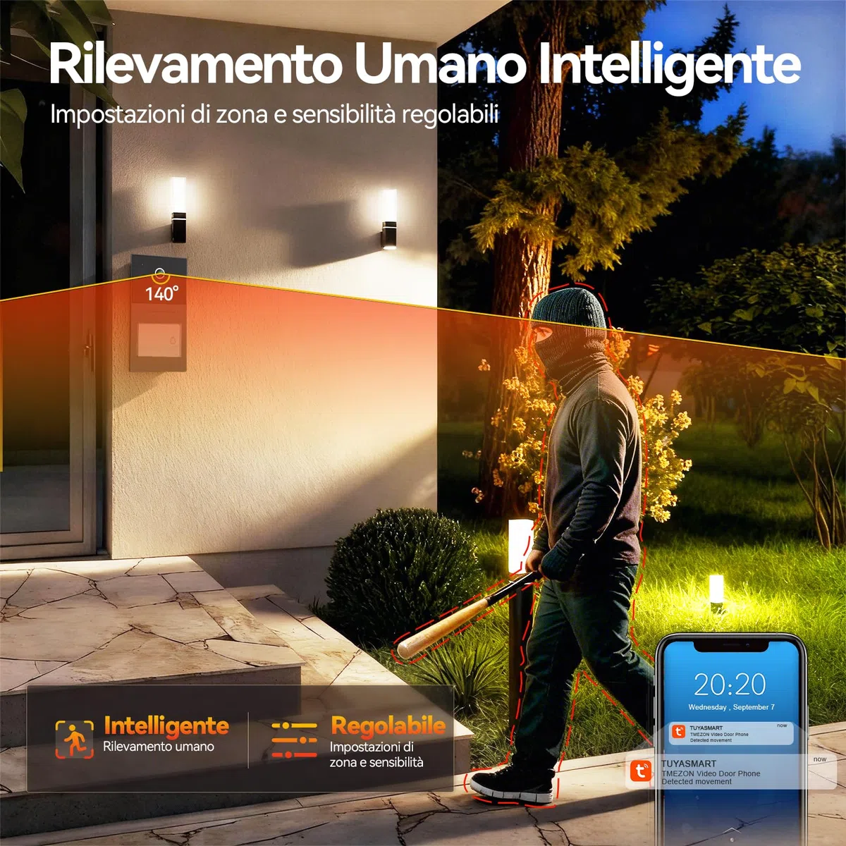 TMEZON Videocitofono Smart 2 Fili Video Citofoni Y70,Campanello Esterno con Telecamera,APP/Carta RFID Unlock,Rilevare Movimento Umano Intelligente,Monofamiliare
