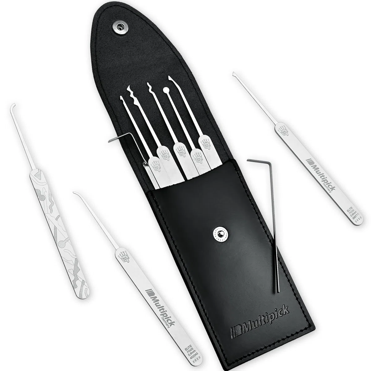 MULTIPICK ELITE 11 Lockpicking Set [11 parti | 0,6 mm] Grimaldelli per Serratura - Kit Grimaldelli - Apri lucchetto - Kit Scassinatore incl. tenditore - Grimaldello & Grimaldelli