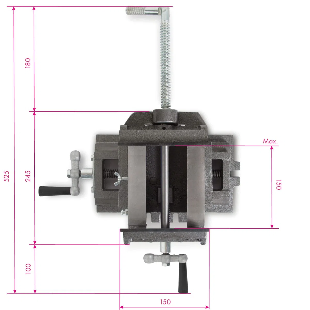 EBERTH Morsa a croce per trapano a colonna, 2 assi, tavola trasversale con larghezza ganasce 150 mm, larghezza massima di serraggio 150 mm, morsa a croce in ghisa e acciaio, morsa trapano