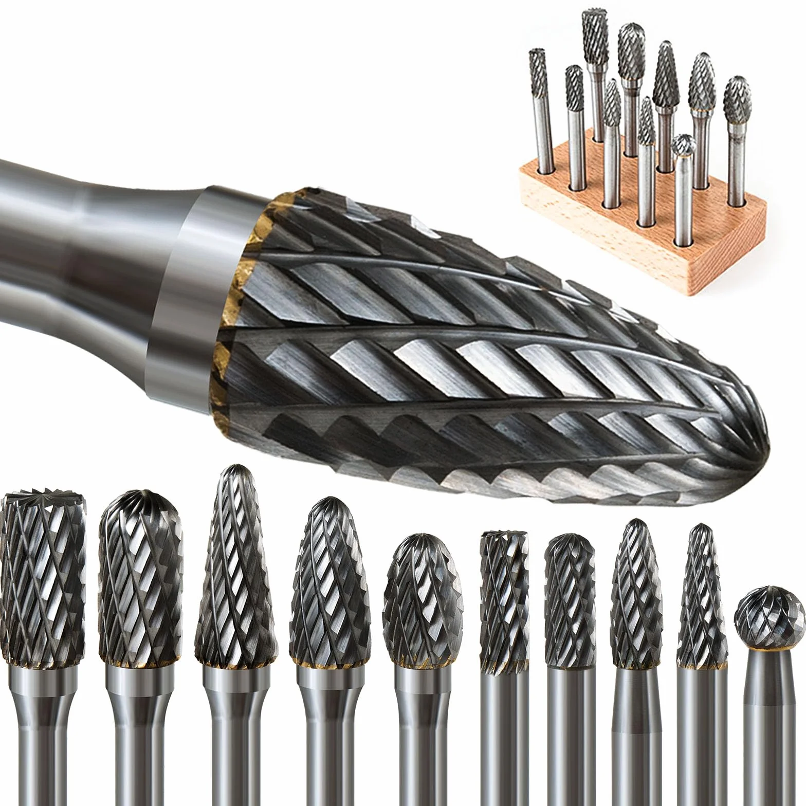 Set di Frese in Metallo Duro, 10 Pezzi Frese Rotanti in Carburo di Tungsteno con Gambo da 6mm per Legno, Acciaio, Metallo, Incisione, Lucidatura, Trapano
