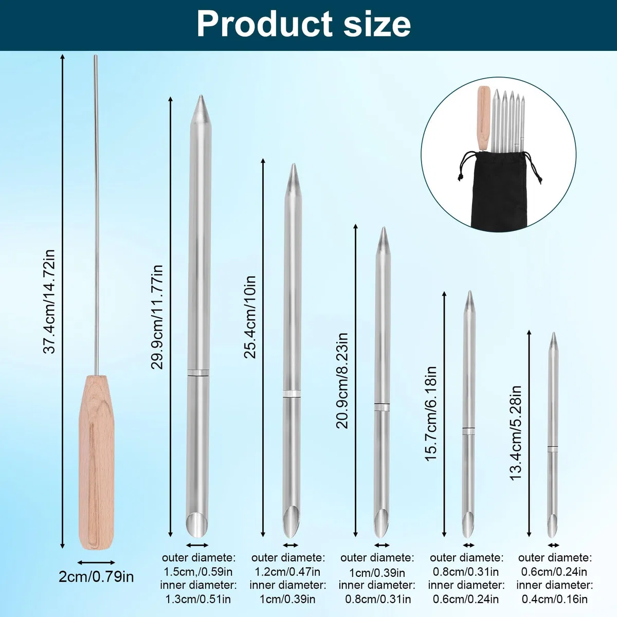 Gosknor 7pz Kit Utensili Giunzione Corde, Utensili FID 6-In-1 Acciaio Inossidabile con Spintore e Borsa Portaoggetti per Corda Doppia Treccia 1/4" 5/16" 3/8" 7/16" 1/2" per Rapido Recupero Giunzione