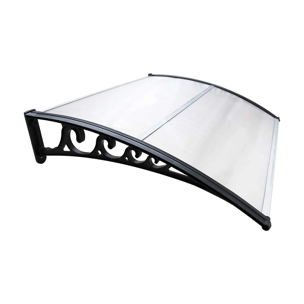 Sonnewelt Pensilina per Porta d'Ingresso 100x150 cm, Tetto in Policarbonato Alveolare 5 mm Trasparente con Struttura ABS, Tettoia ad Arco, Protezione Esterna dalla Pioggia e dal Sole