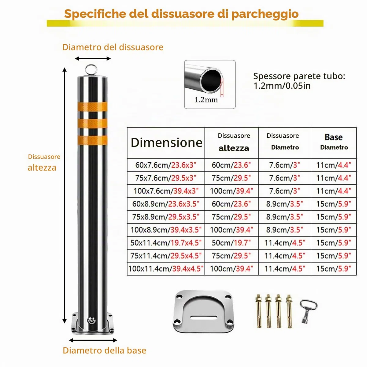 Barriere Parcheggio Dissuasore Di Sicurezza In Acciaio Inossidabile 304, Rimovibile E Bloccabile, Set Da 2 Dissuasori Da Parcheggio - Barriera Traffico Per Interni Ed Esterni(100x7.6cm/39.4x3in)