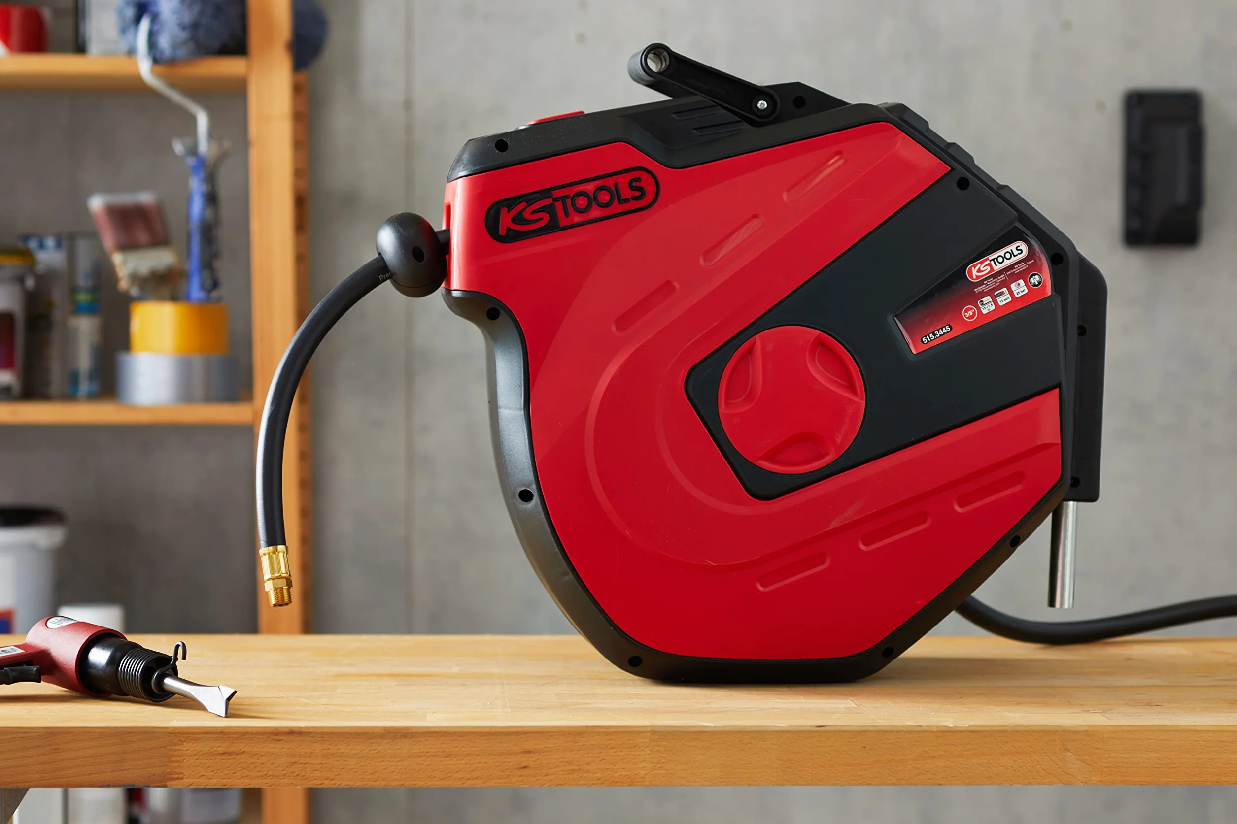 KS Tools 515.3445 Avvolgitubi per aria compressa automatico, Ø 13 mm x 15 m