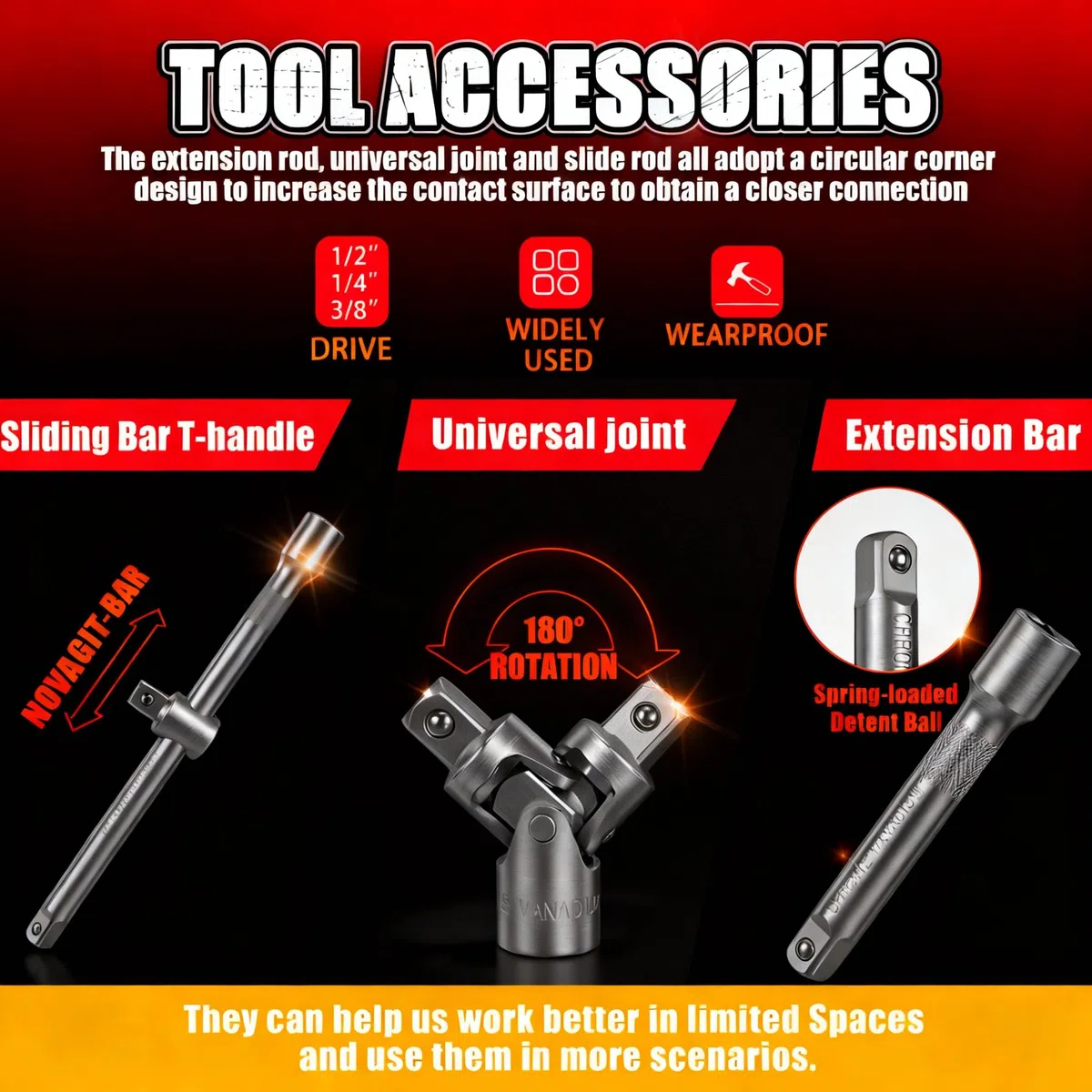 Set di chiavi a bussola e cricchetto da 172 pezzi, kit professionale per meccanica, set completo di chiavi a bussola con attacco da 1/4", 3/8", 1/2", punte, custodia per riparazione auto e fai