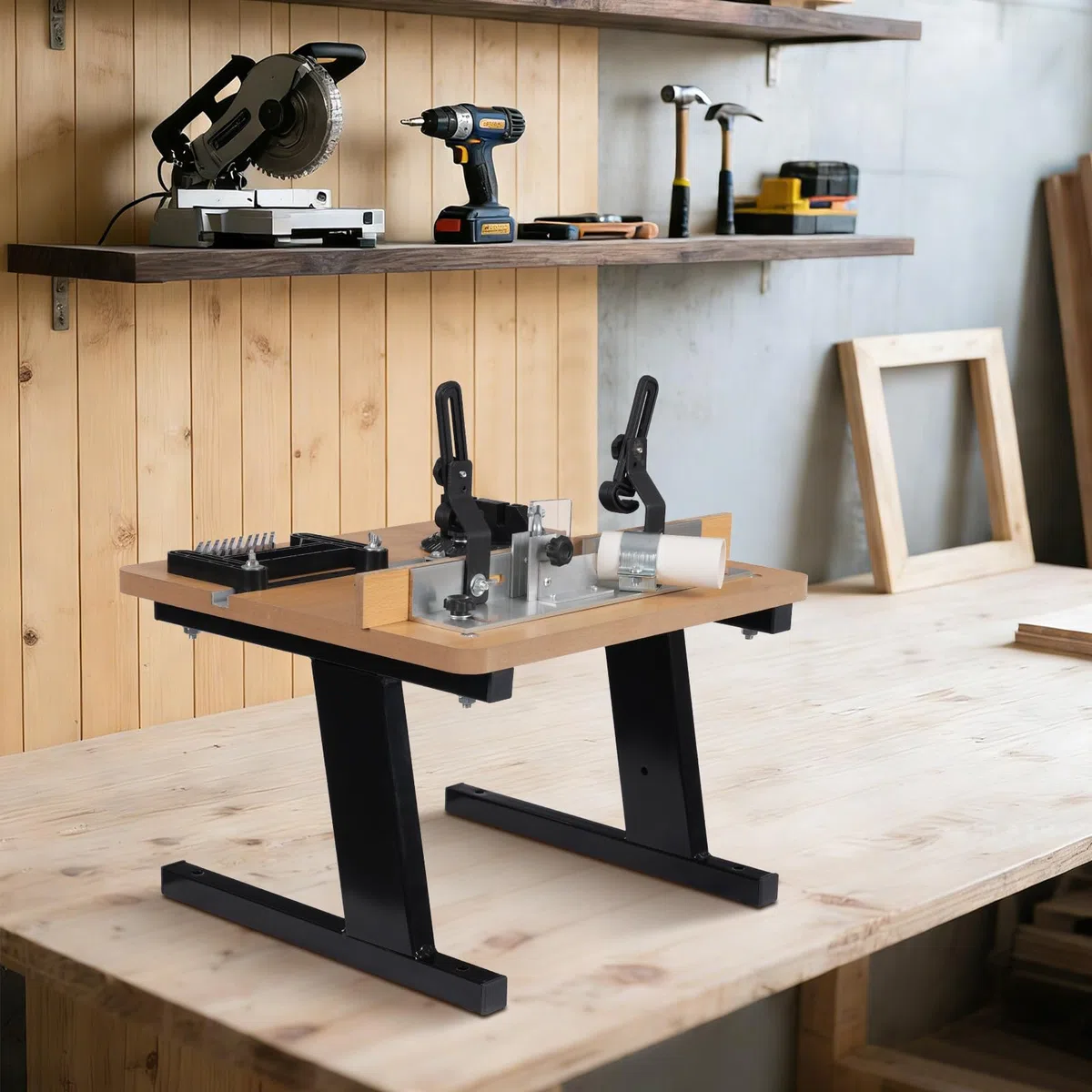 Tavola per Router Professionale 43 x 40 cm, Banco da Lavoro per Fresatura Legno con Guida Angolo e Aspirazione Polvere, per Falegnameria, Fai da Te e Progetti di Bricolage