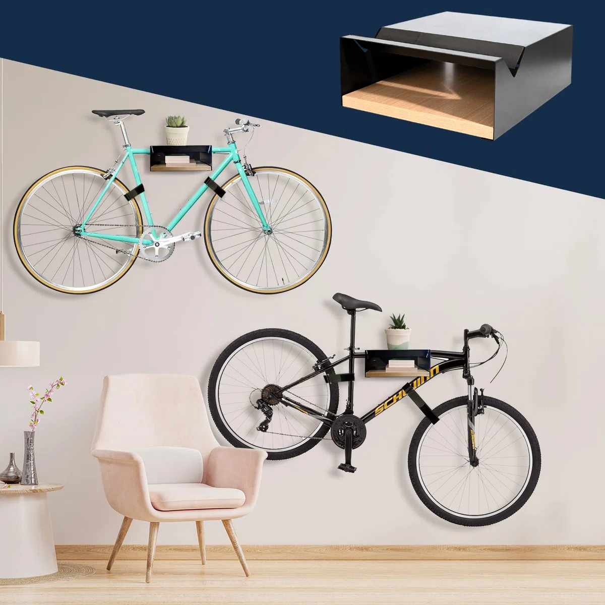 MOSHAY Supporto da parete per bicicletta, in alluminio e legno, supporto per bicicletta da strada, bici da ghiaia, bici da turismo, supporto da parete per interni per garage e soggiorno
