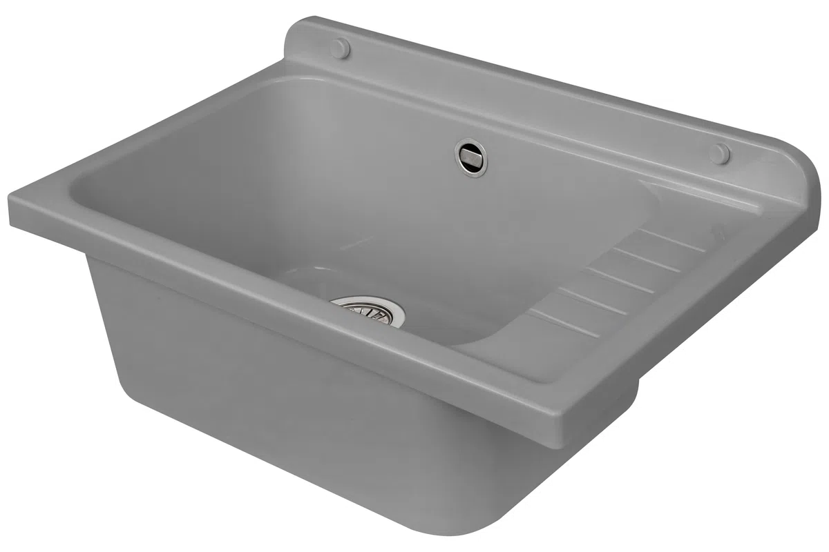 Negrari Pilozzo a Muro in polipropilene con pilettone in metallo, Resistente agli agenti atmosferici, Kit di fissaggio e Kit di scarico inclusi, Esterno e Interno, 58L x 38P x 21H cm, Grigio