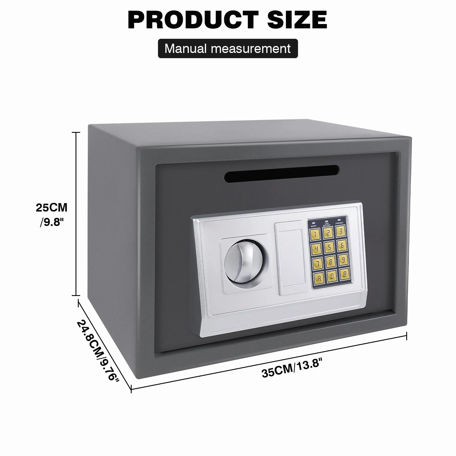 Cassaforte elettronica, cassaforte di sicurezza digitale per casa, ufficio e hotel, cassaforte per armadio 16L con fessura per monete e fissaggi a parete e pavimento, 25 x 35 x 25 cm, grigio