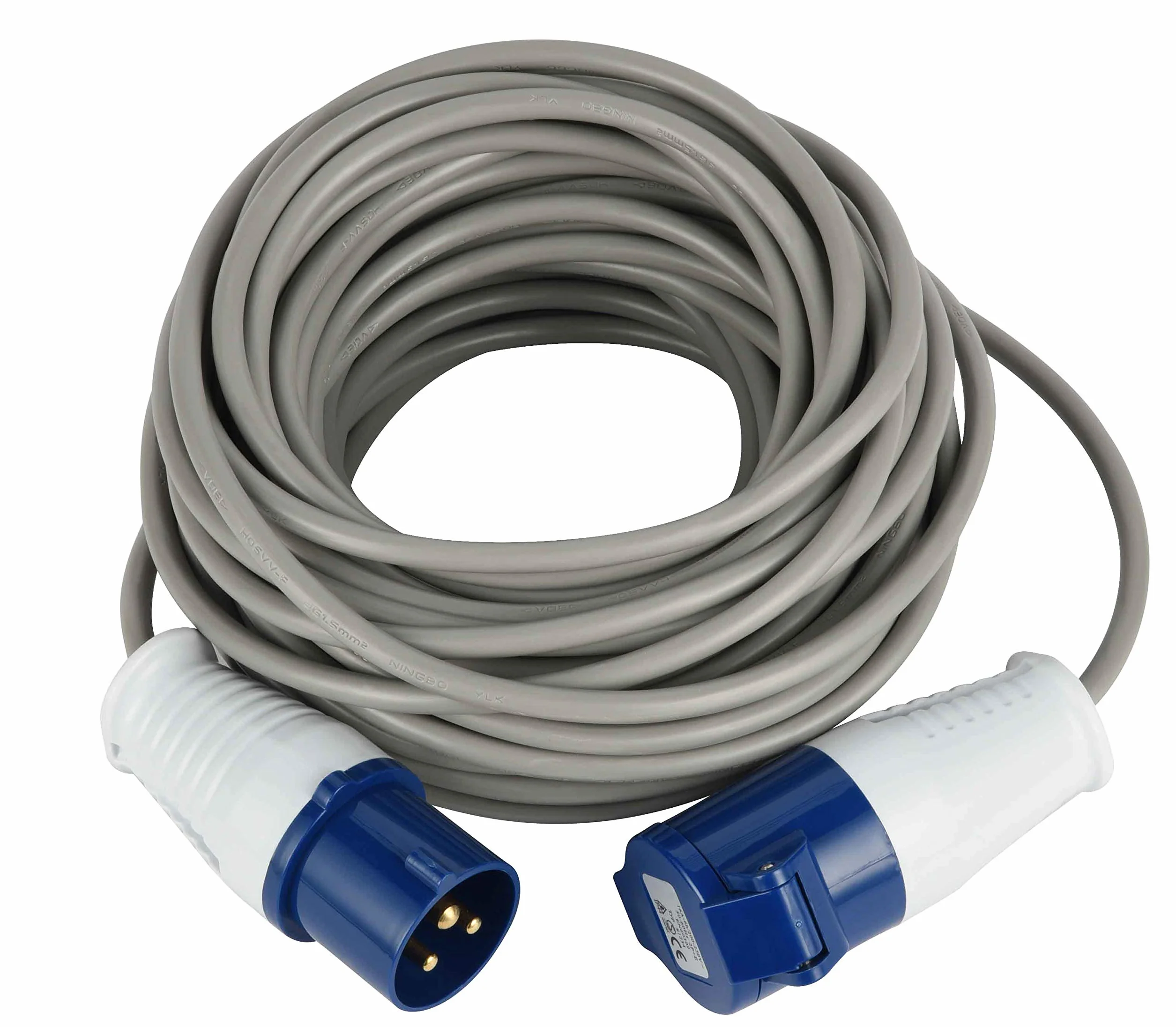 Electraline 46148 Prolunga 20 mt Presa Industriale Spina IEC 3 poli Adatta per Camper, Campeggio, Caravan, Barca, Cantiere-Grigio, IP40