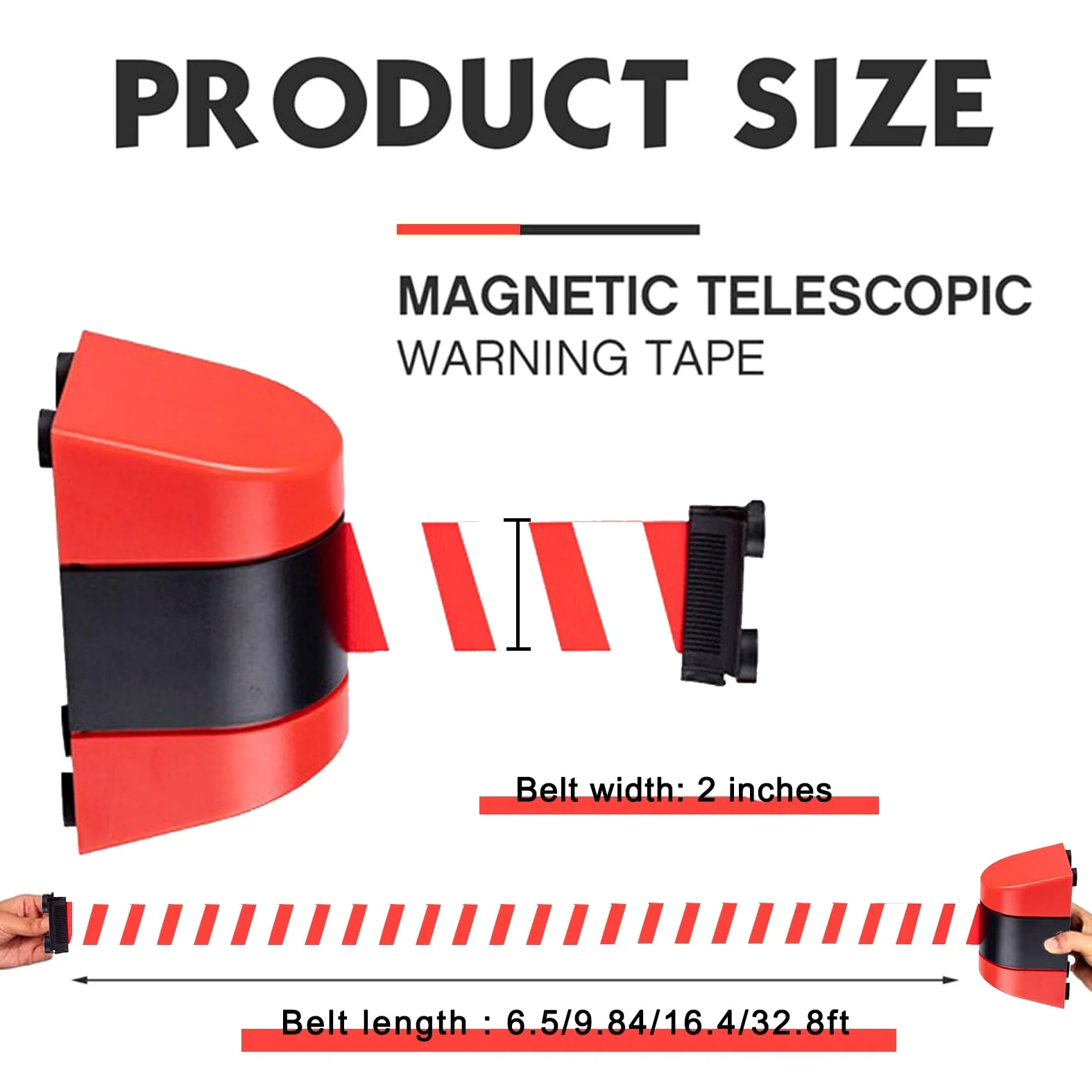 Barriera Magnetica per Cintura Retrattile montata a Parete, Nastro barriera barriera per Cintura Retrattile di Sicurezza montata a Parete, Striscia Rossa/Bianca(10m/32ft)