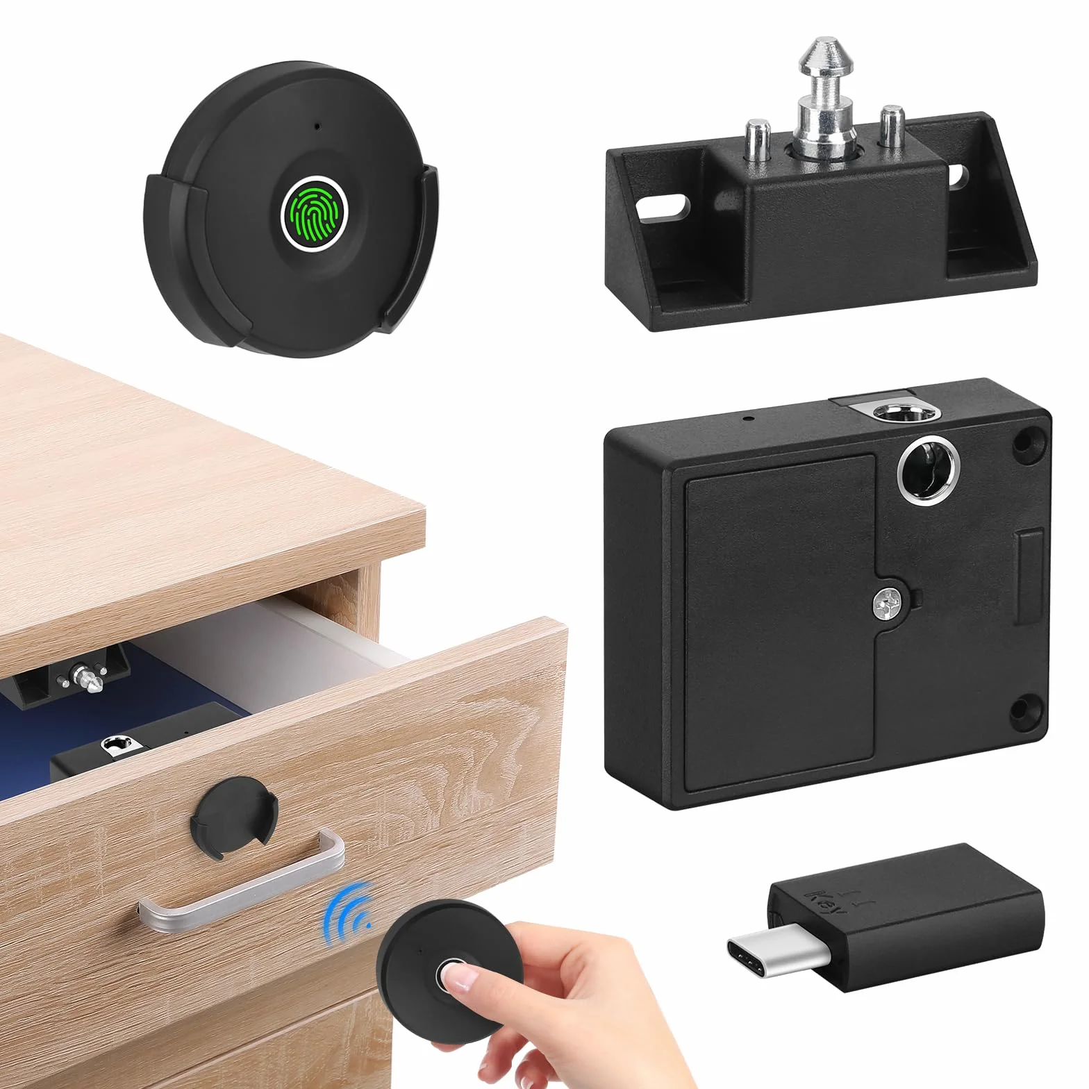 Serratura Biometrica Intelligente per Armadio, Serratura per Cassetti Senza Chiave, Blocco elettrico di sicurezza per bambini con impronta digitale, Serratura a Impronta Digitale Per Casa e Ufficio