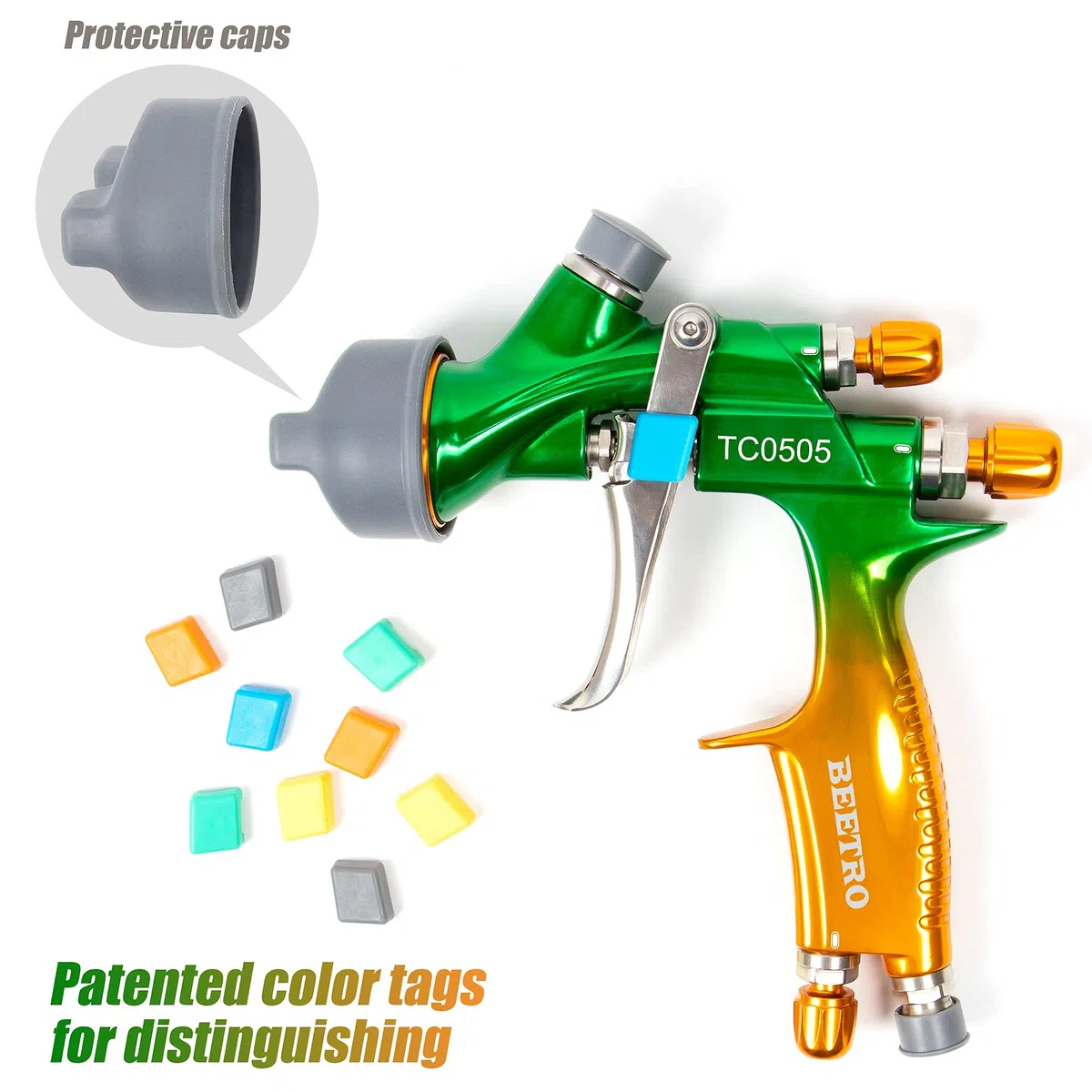 BEETRO HVLP Pistola a Spruzzo ad Aria Compressa Professionale, Ugello da 280-320 mm con Ugello Largo da 1,3/1,4 mm, Capacità di 600 ml, 14 CFM, 29-32 psi