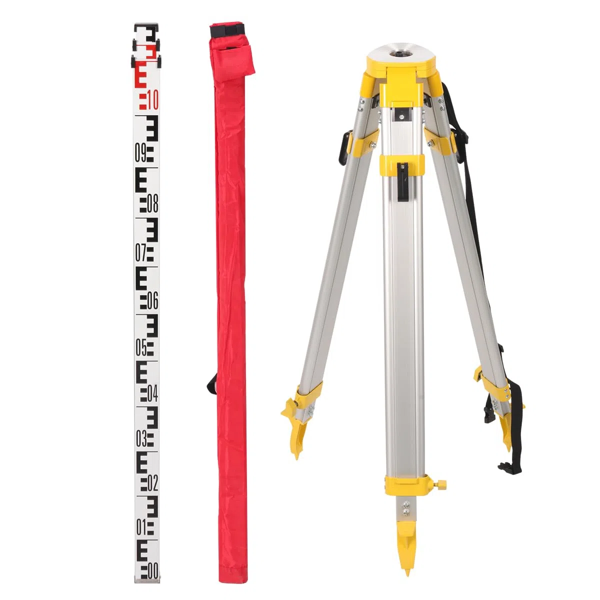 Treppiede di misurazione professionale e set di doghe telescopiche, in alluminio, 1,26 m, con piastra di livellamento graduata da 3 m, per rilevazioni terrestri, edilizia, ingegneria