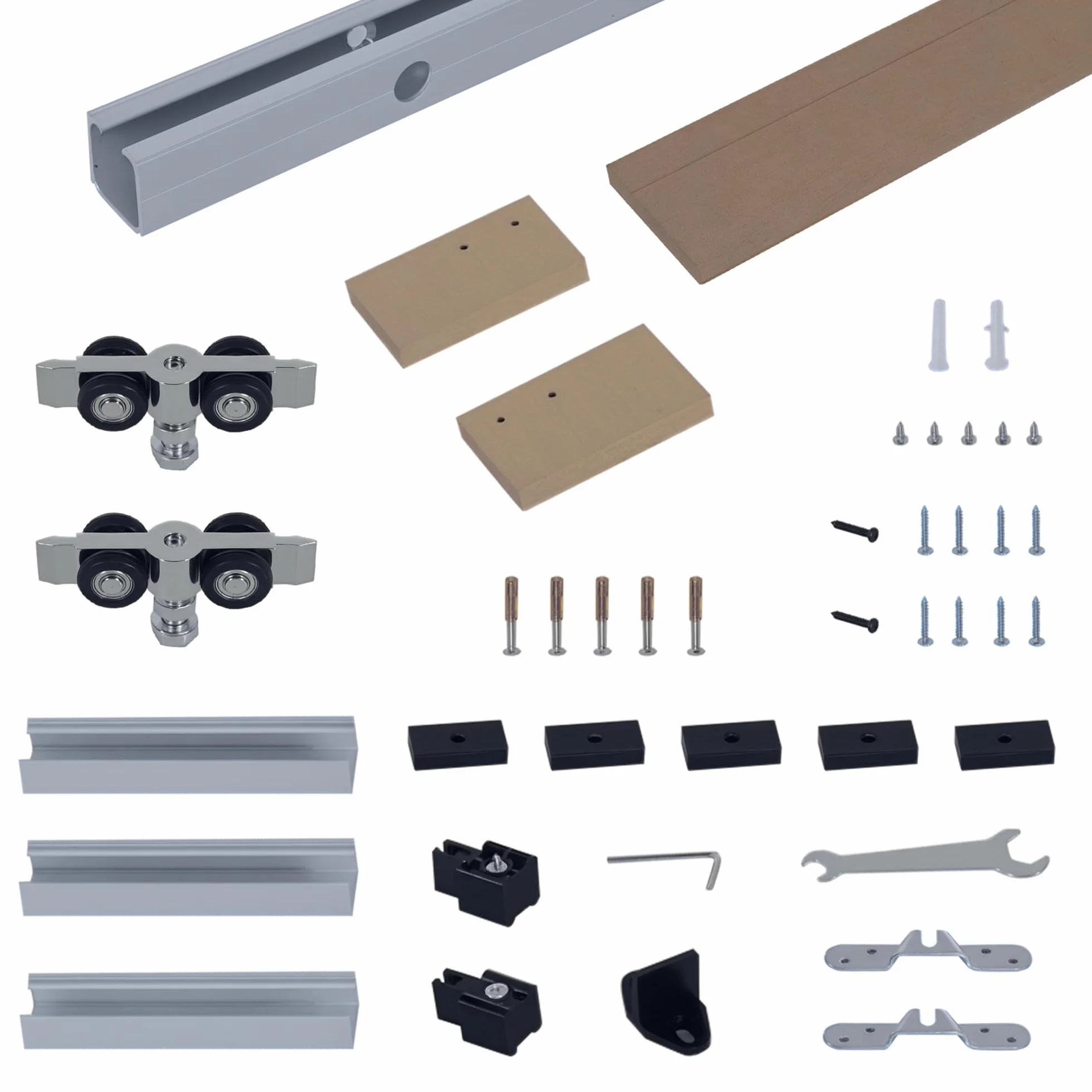 HOMCOM 200CM/6.6FT Binario con Kit di Accessori per Porte Scorrevoli in Stile Rustico in Legno
