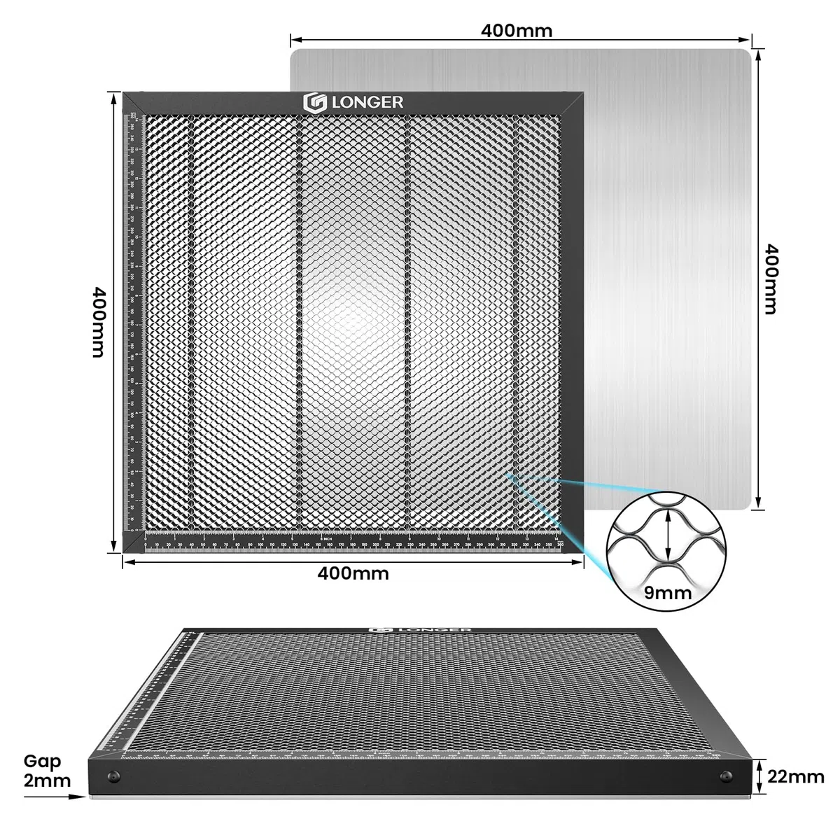 LONGER Pannelli a Nido d’Ape 400x400mm - Aluminium Honeycomb Tisch für CO2/Laserdiode Laser Gravur- und Schneidemaschinen - Schnelle Wärmeableitung & Schutz der Unterlage
