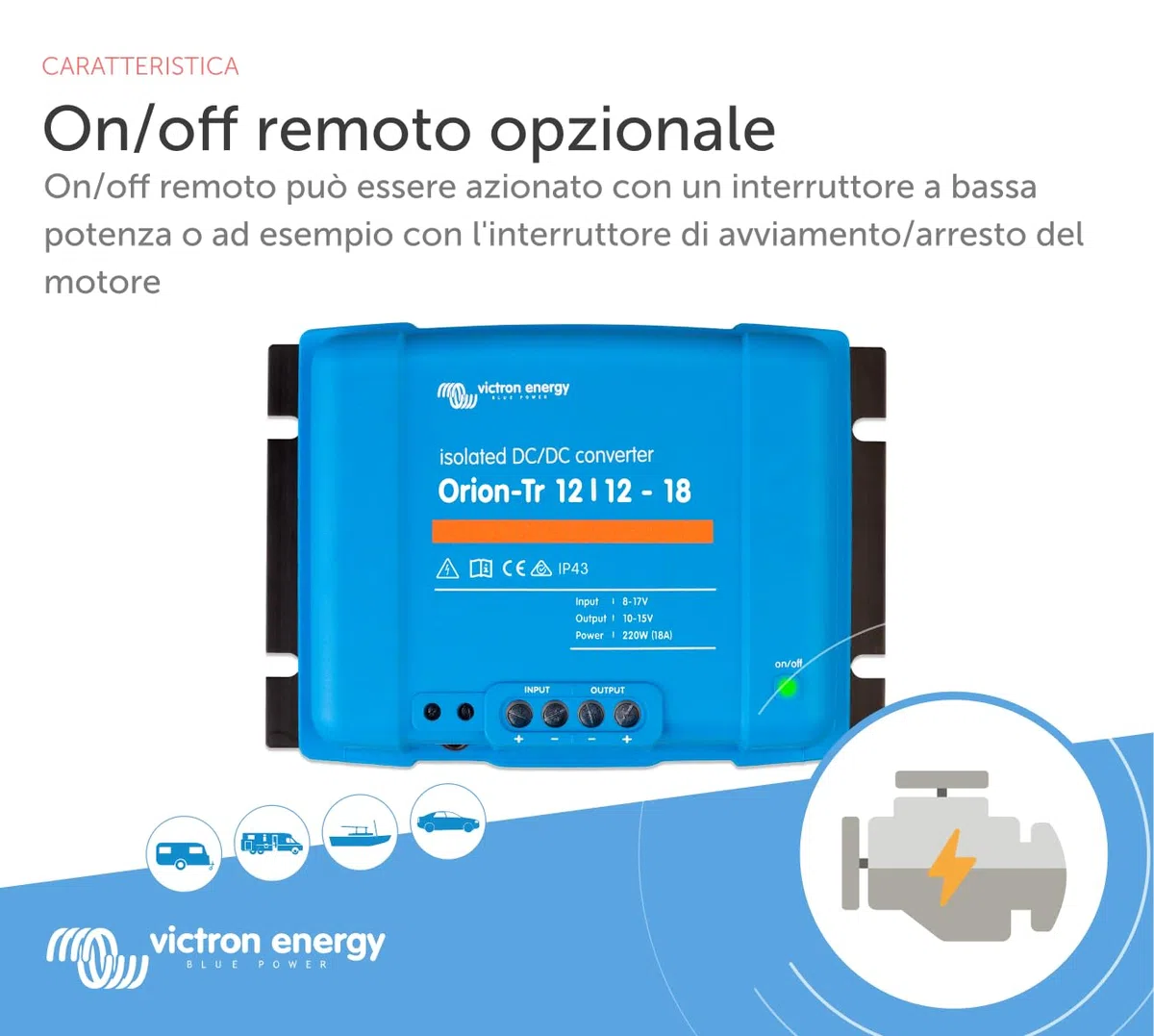 Victron Energy Orion-Tr IP43 12/12-Volt 18 amp 220-Watt Convertitore DC/DC, Isolato