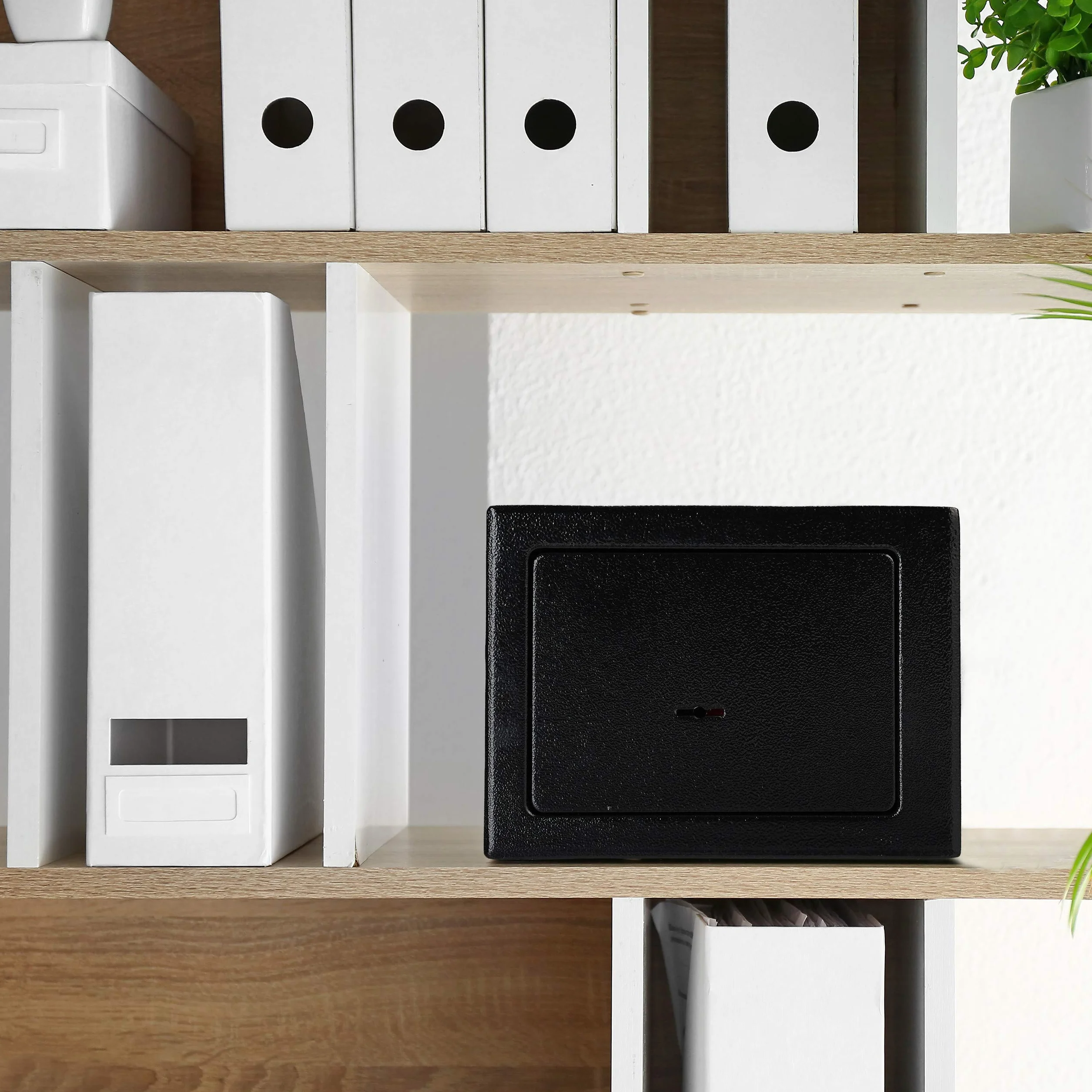 Relaxdays Cassaforte Mobile con Chiave, Serratura Doppia, a Parete o a Pavimento, Mini Safe,HLP 17x23x17,Cassetta; Nero