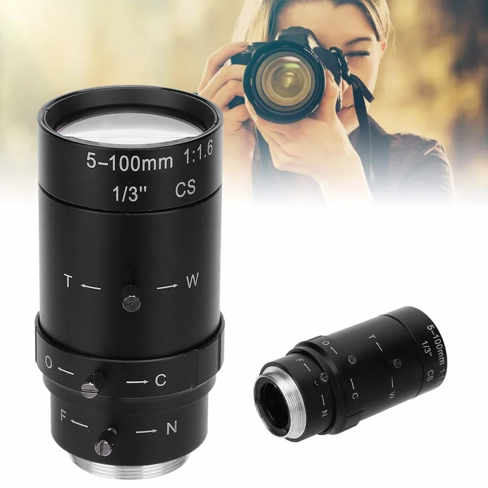 Obiettivo CCTV da 5-100 mm, obiettivo CCTV con zoom 1.3MP Attacco CS Apertura manuale Obiettivo HD in lega di alluminio per telecamera di sicurezza CCTV Bassa distorsione Alta compatibilità