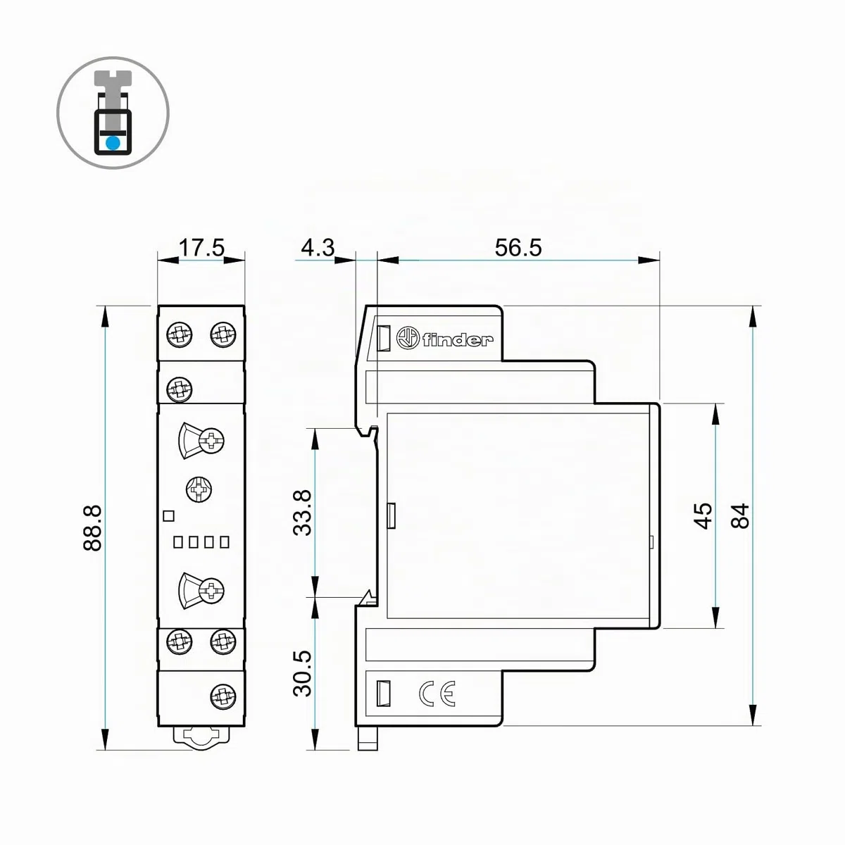 Finder 800102400000PAS - Relé temporizzato modulare, multifunzione e multitensione 1RT 16 A da 24 A 240 Vac/dc, regolazione da 0,05 secondi a 10 giorni