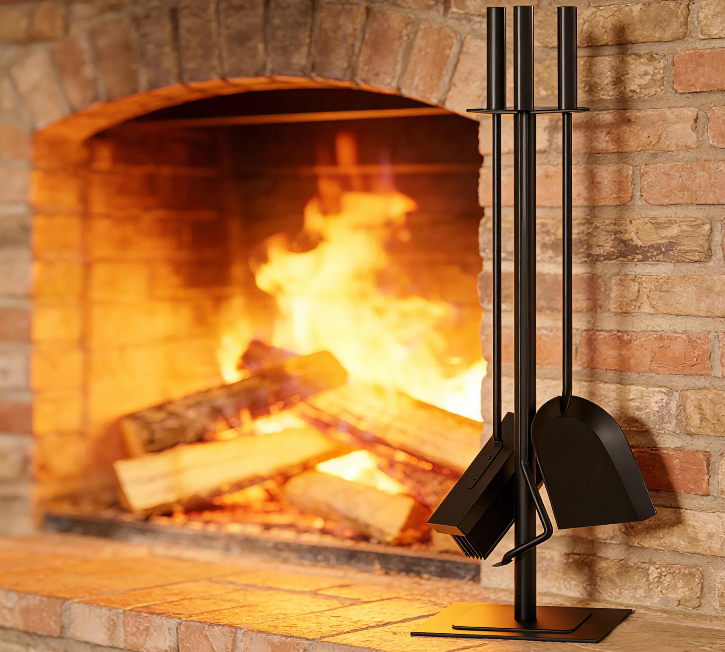 Kingson Set di 4 accessori per bruciatore di legna con spazzola, attizzatoio e pala, kit da focolare per interni 15 * 15 * 60CM